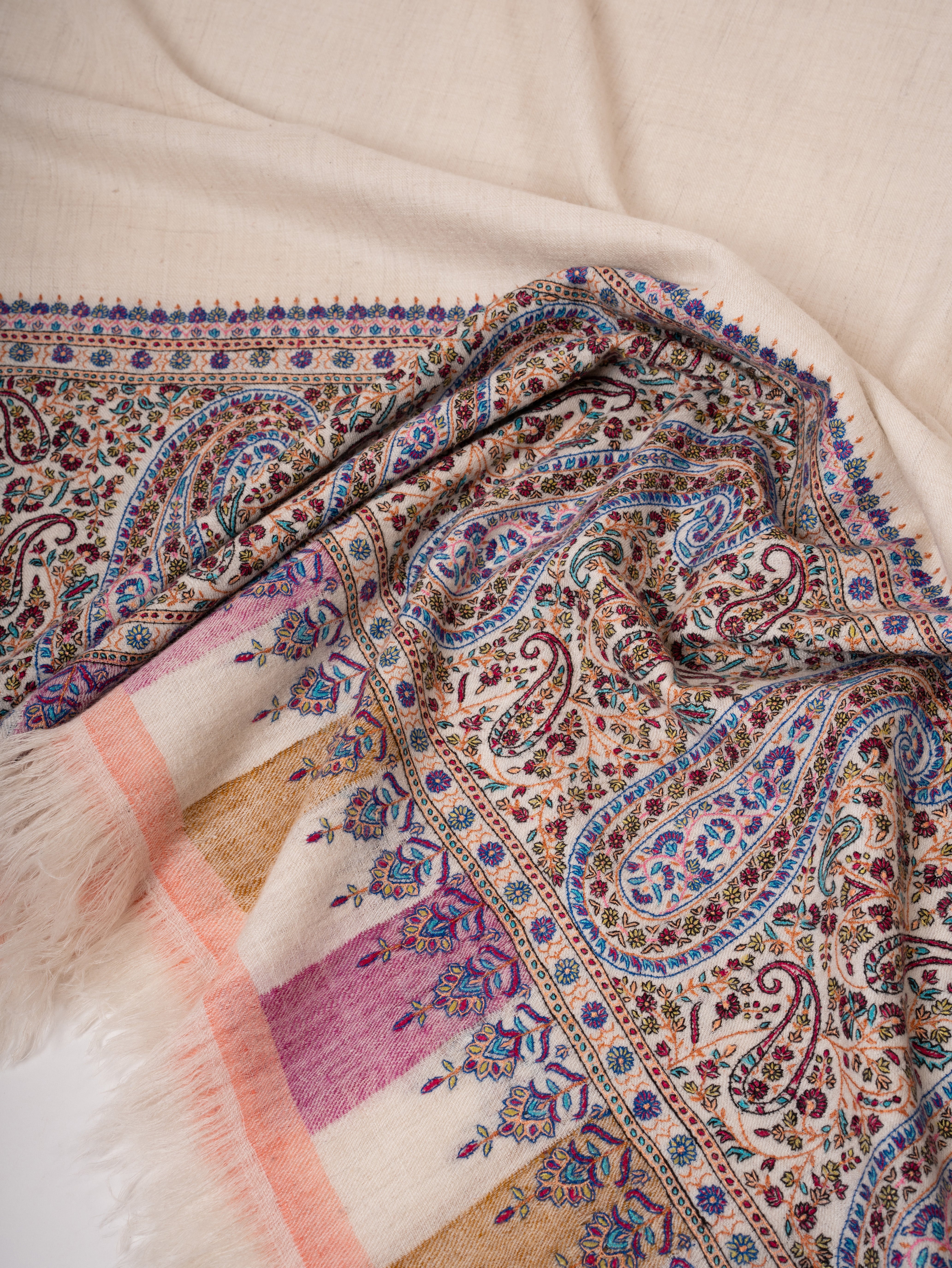 Handspun Kashmiri Pashmina Shawl Kani Weave & Palla Embroidery on Ends Shahkaar