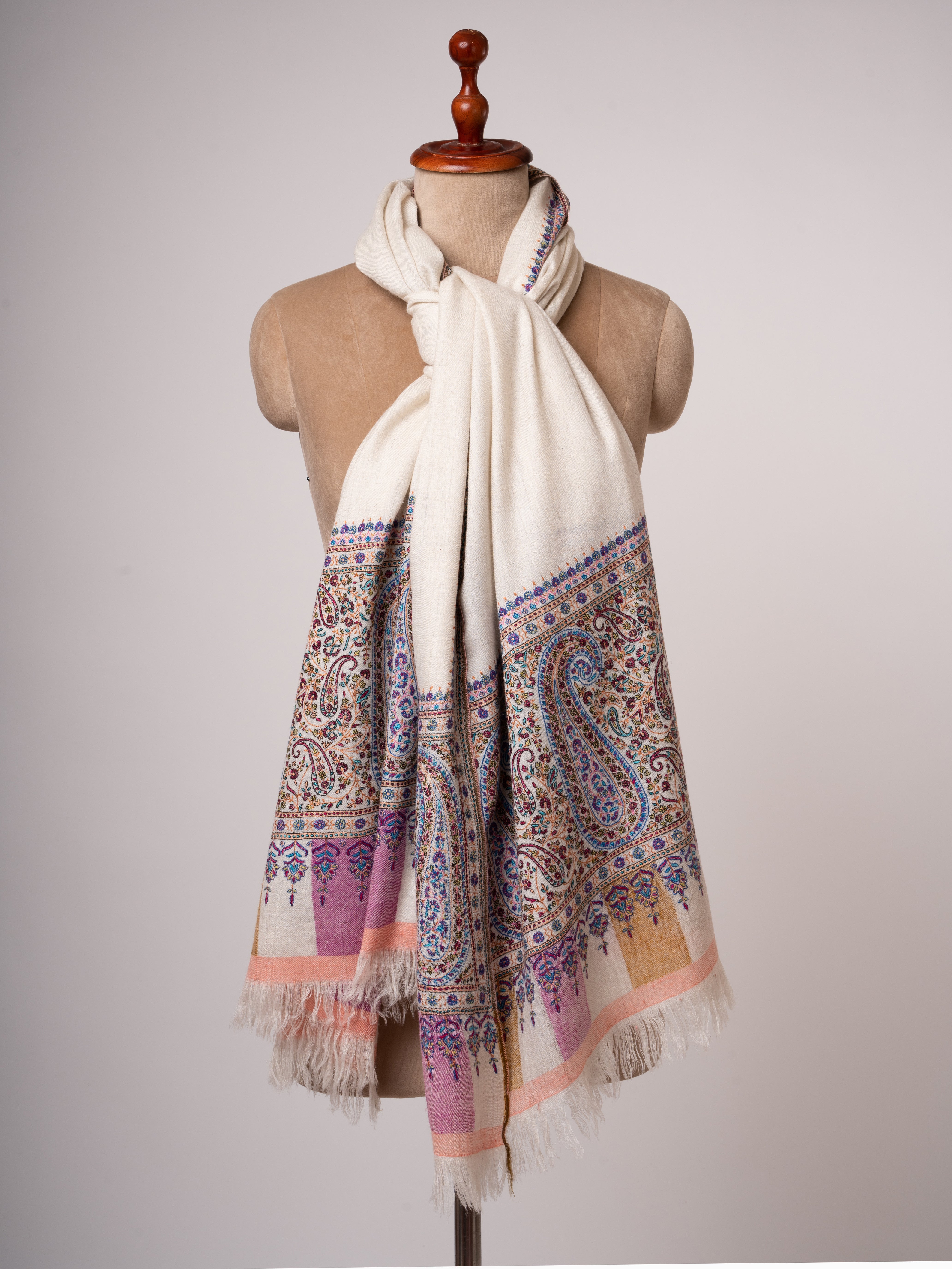 Handspun Kashmiri Pashmina Shawl Kani Weave & Palla Embroidery on Ends Shahkaar