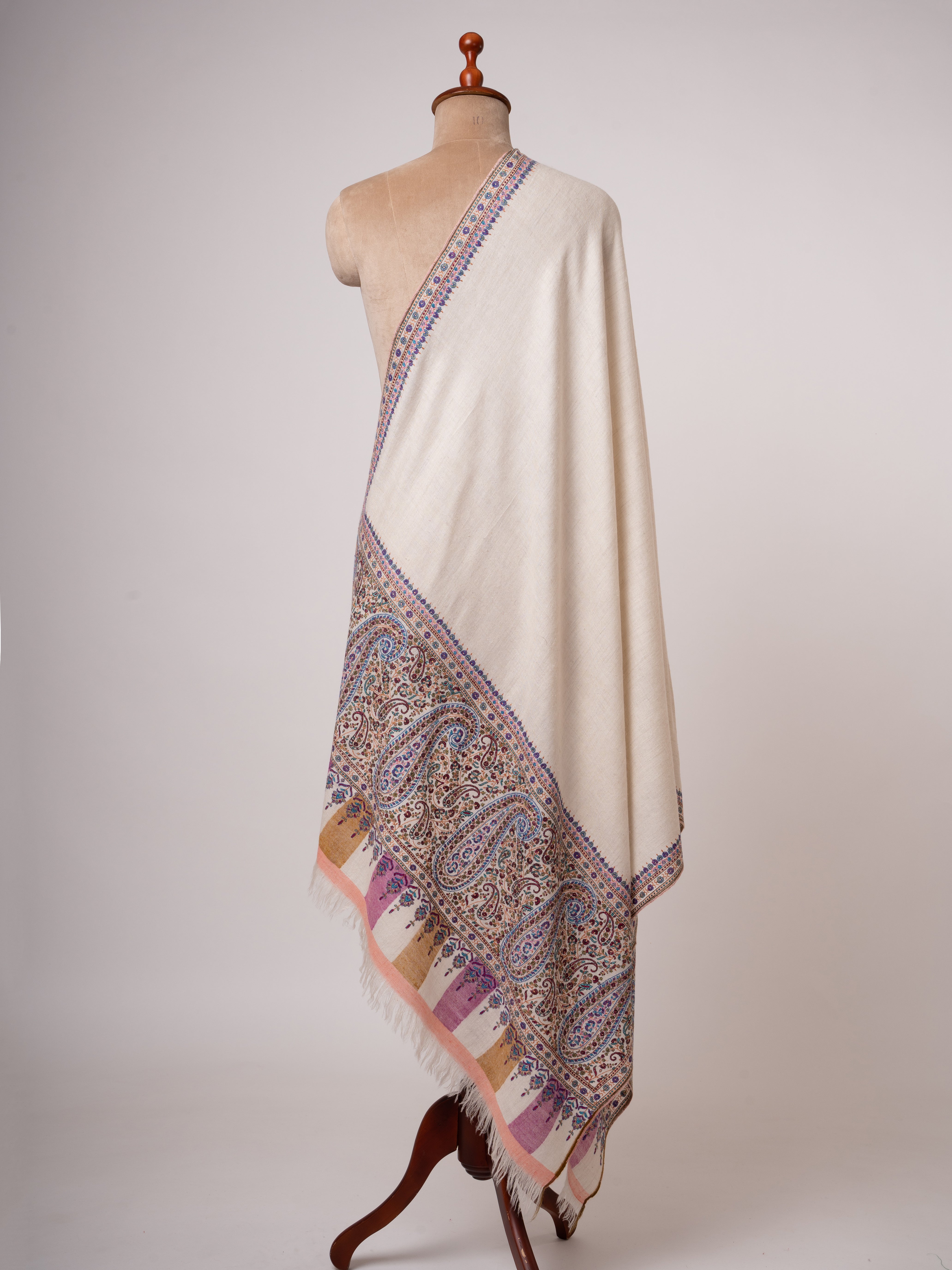 Handspun Kashmiri Pashmina Shawl Kani Weave & Palla Embroidery on Ends Shahkaar
