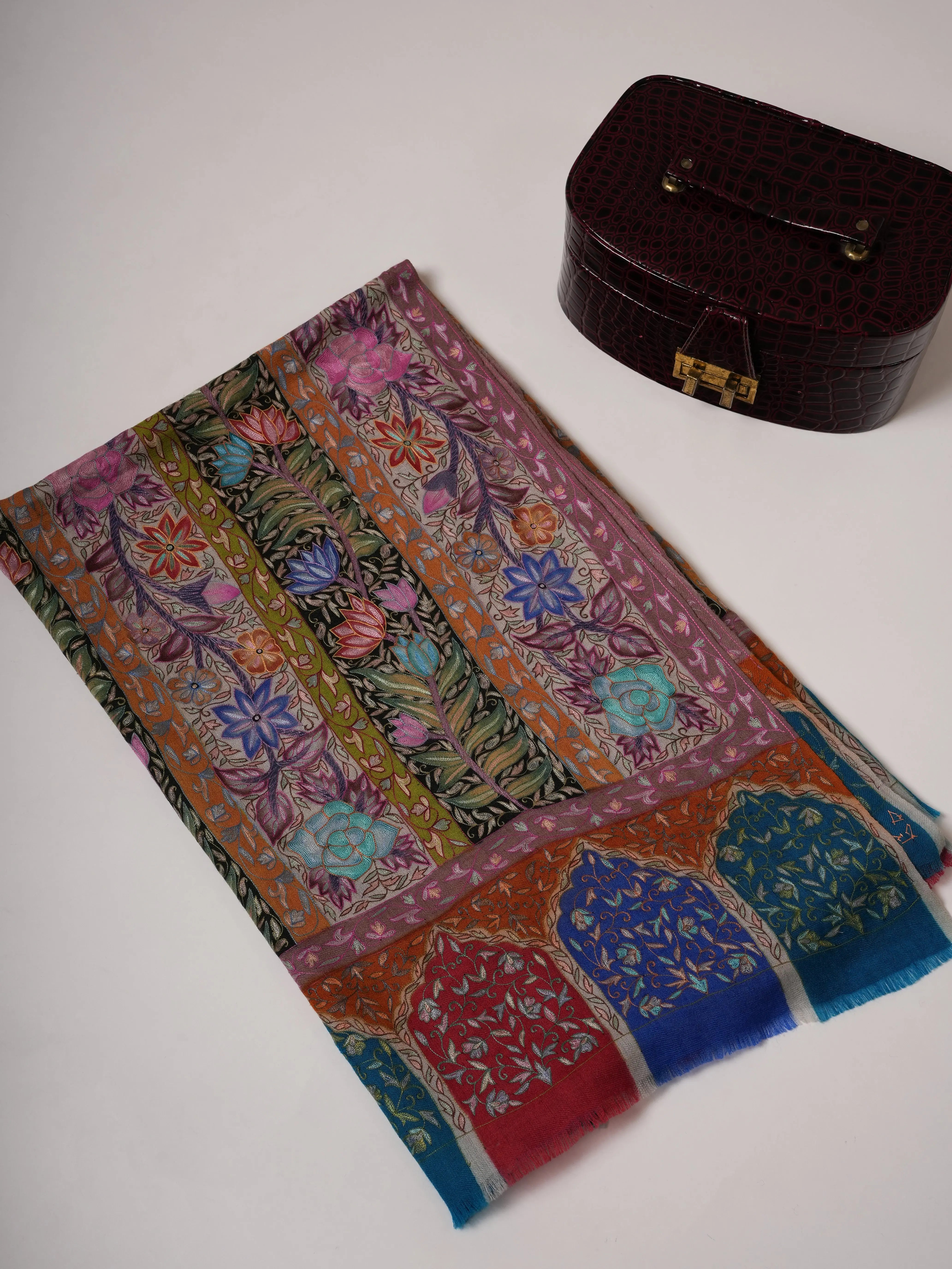Handpainted Kalamkari Handwoven Pashmina Shawl Shahkaar