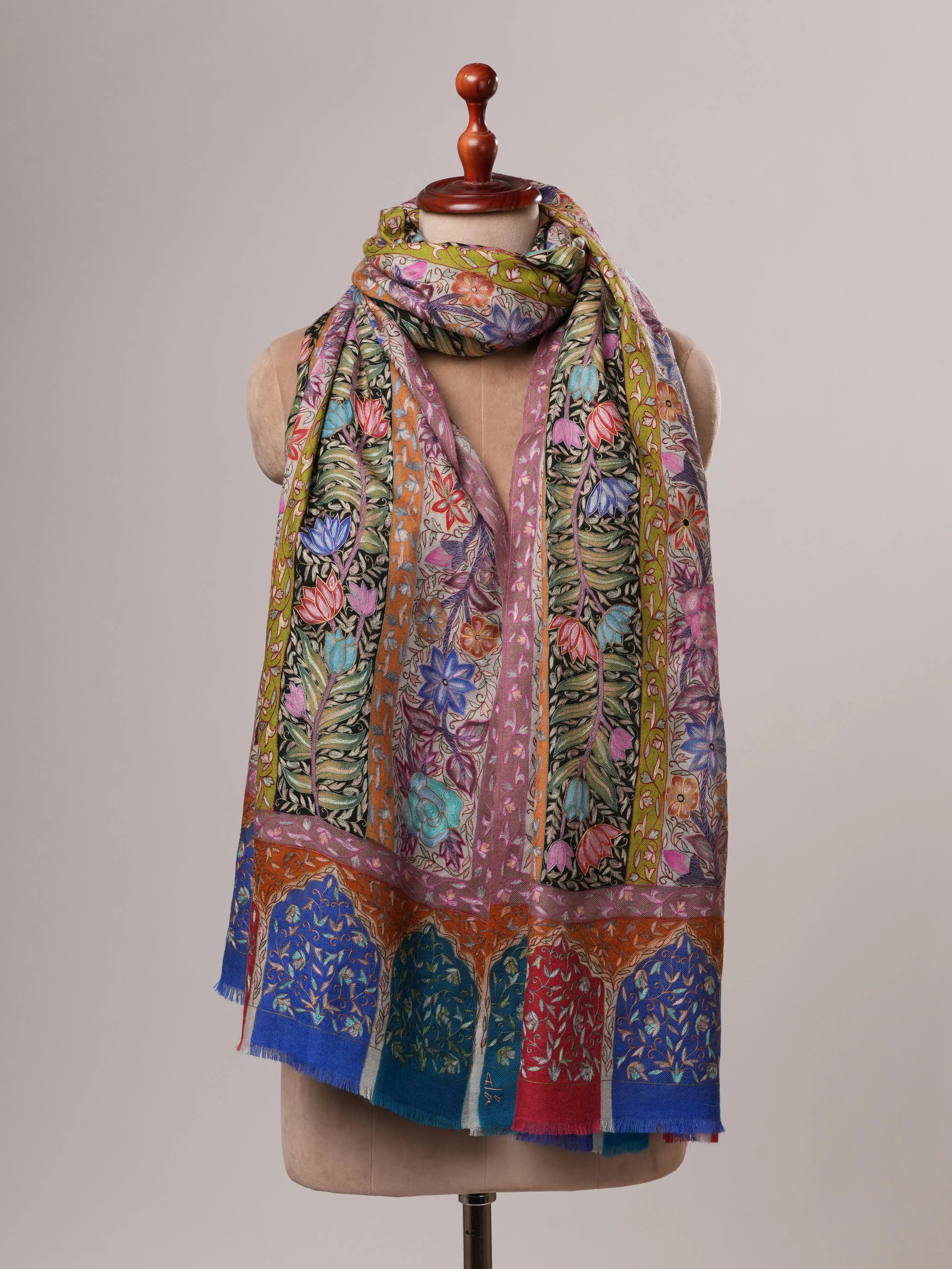 Handpainted Kalamkari Handwoven Pashmina Shawl Shahkaar
