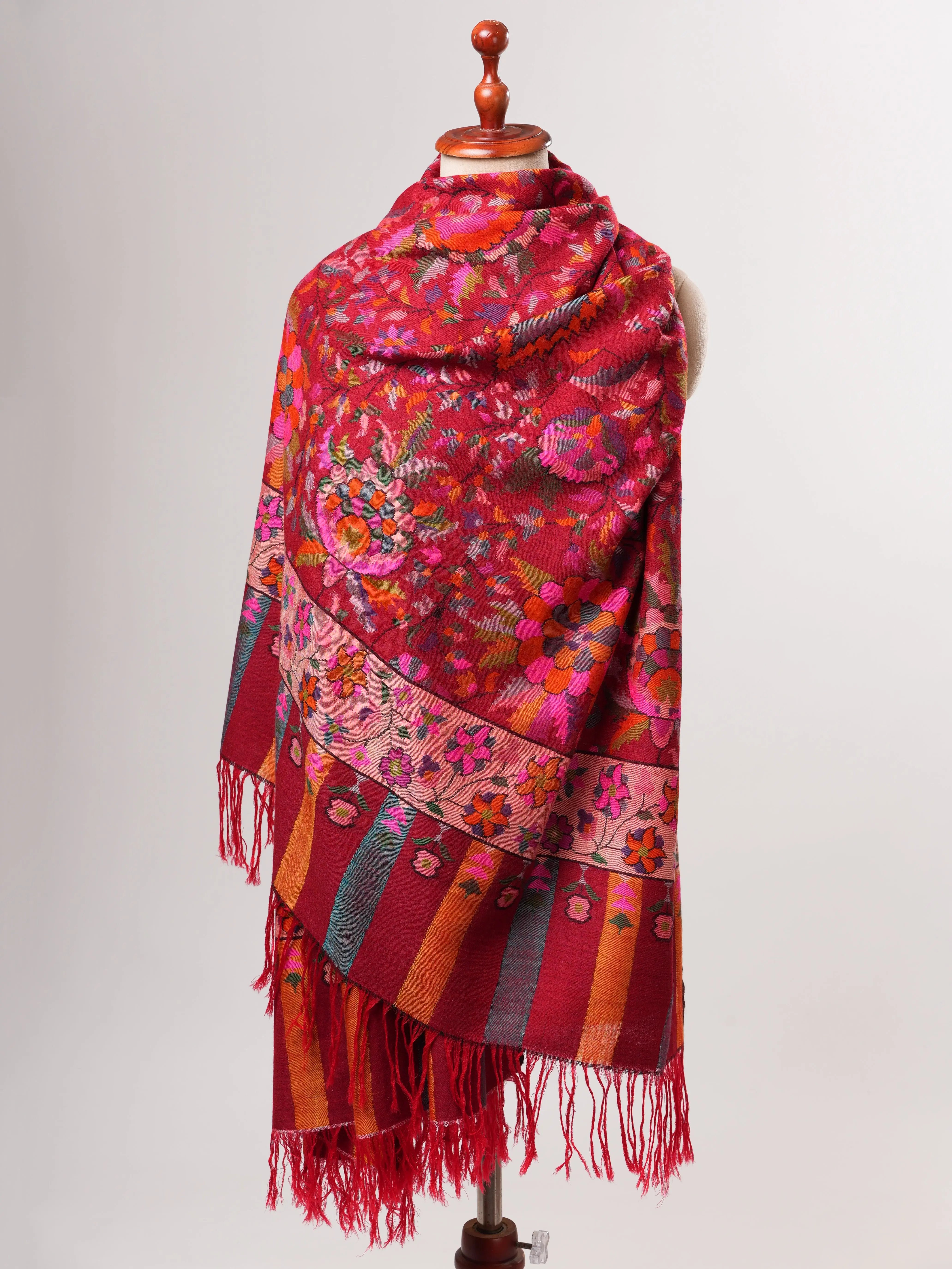 Red Baby Soft Kashmiri Kani Pashmina Shawl Shahkaar