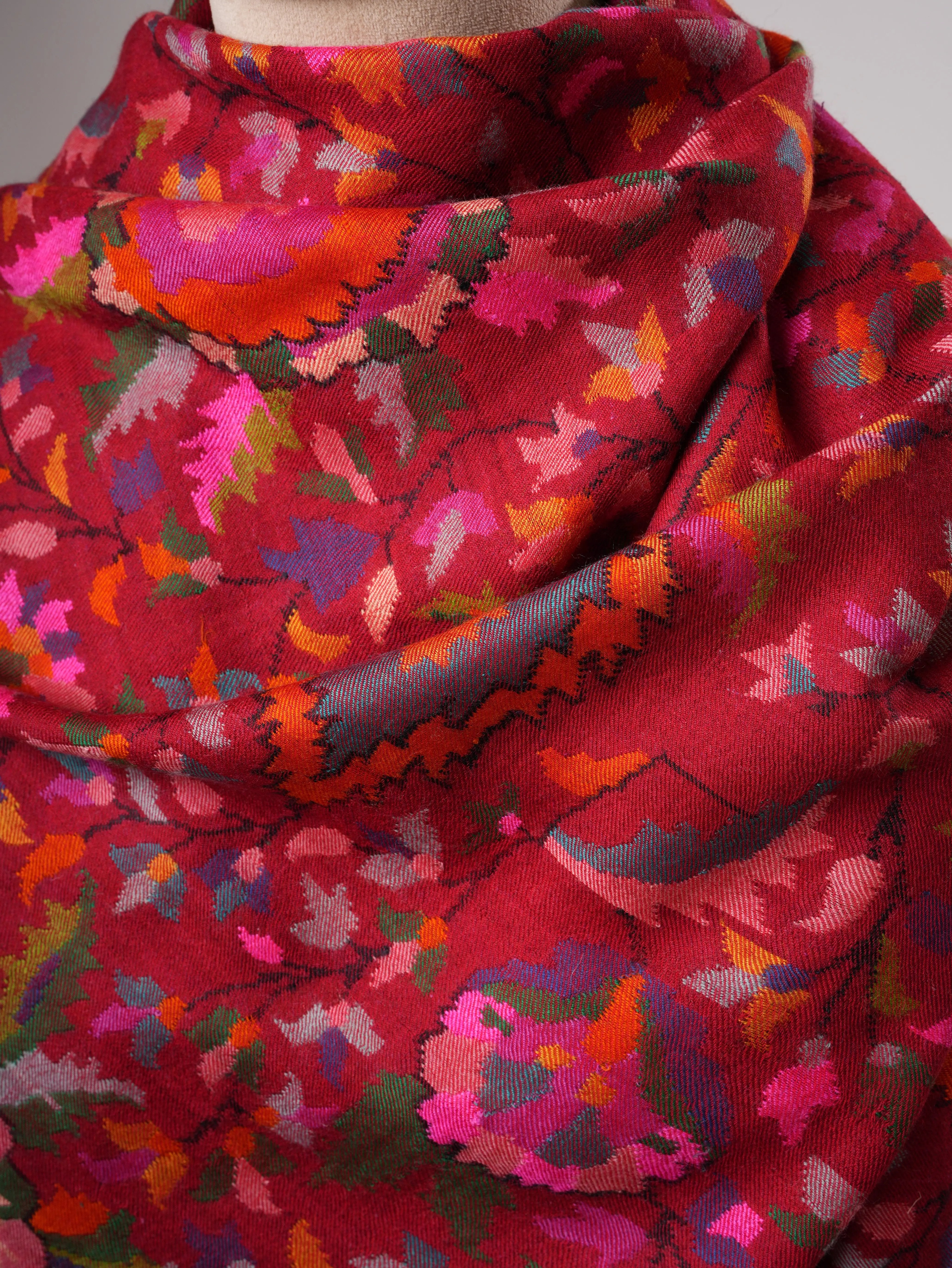 Red Baby Soft Kashmiri Kani Pashmina Shawl Shahkaar