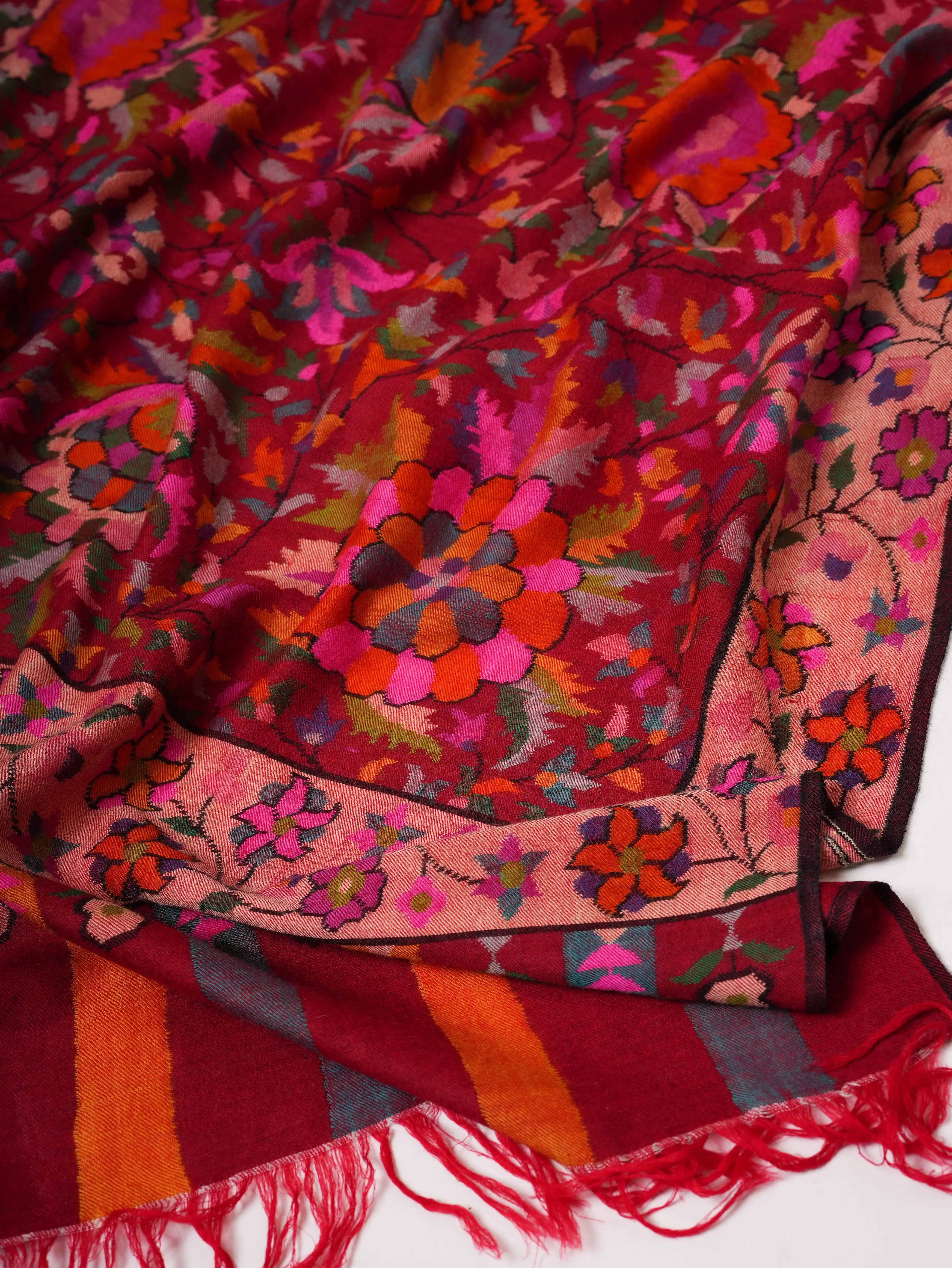 Red Baby Soft Kashmiri Kani Pashmina Shawl Shahkaar