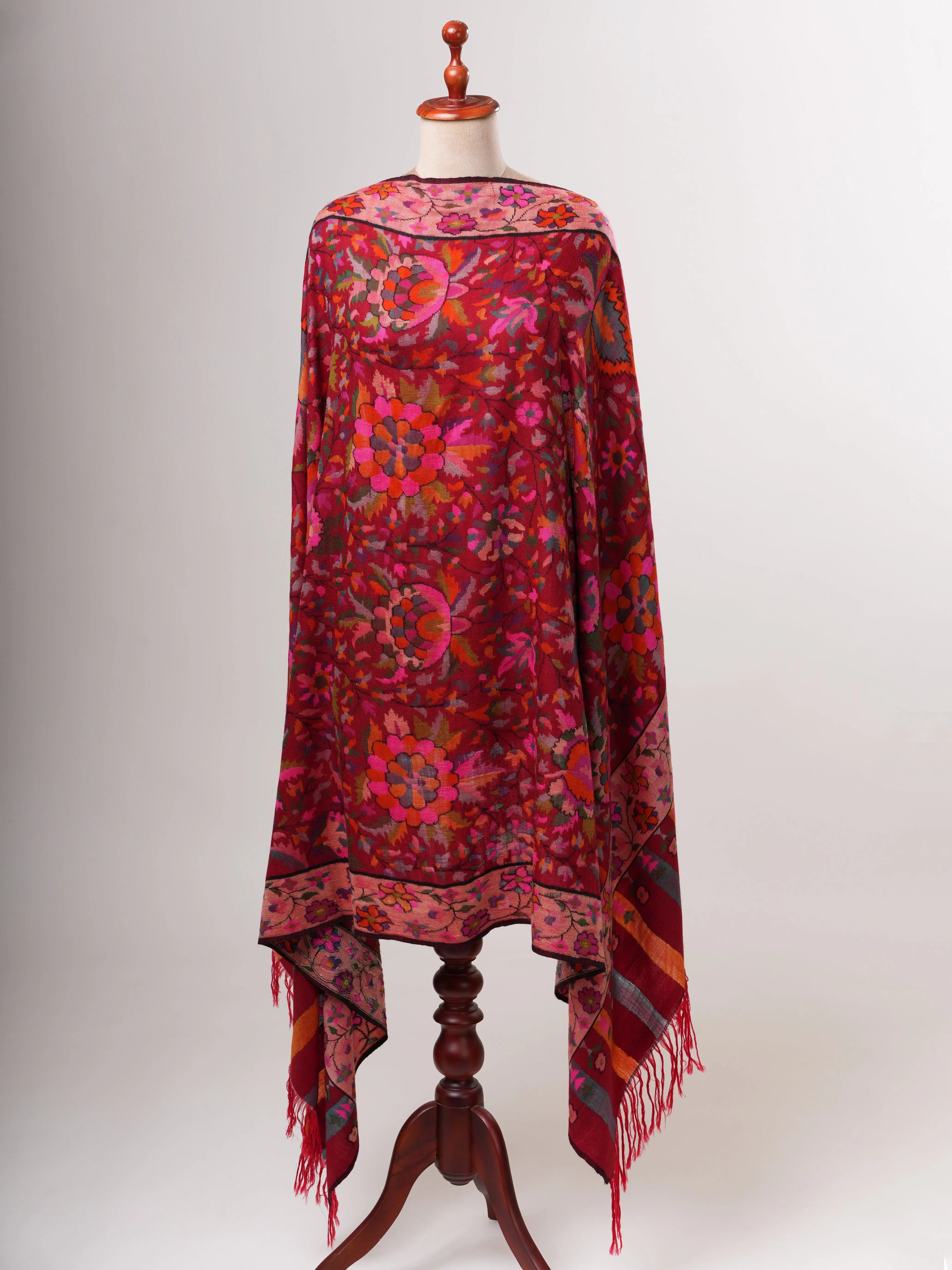 Red Baby Soft Kashmiri Kani Pashmina Shawl Shahkaar