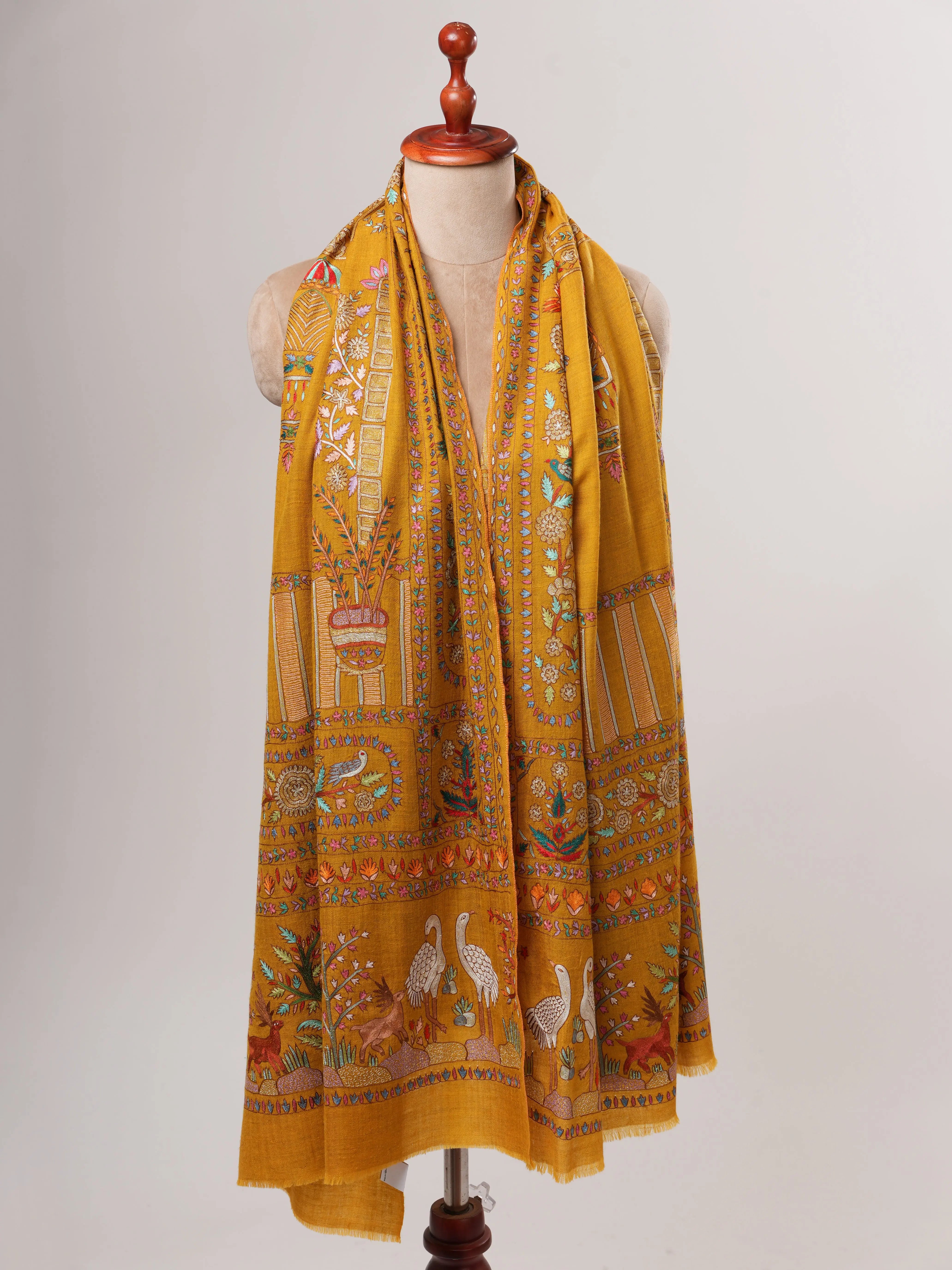 Hand Embroidered Cashmere Scarf – Art Silk and Zari Detailing Shahkaar