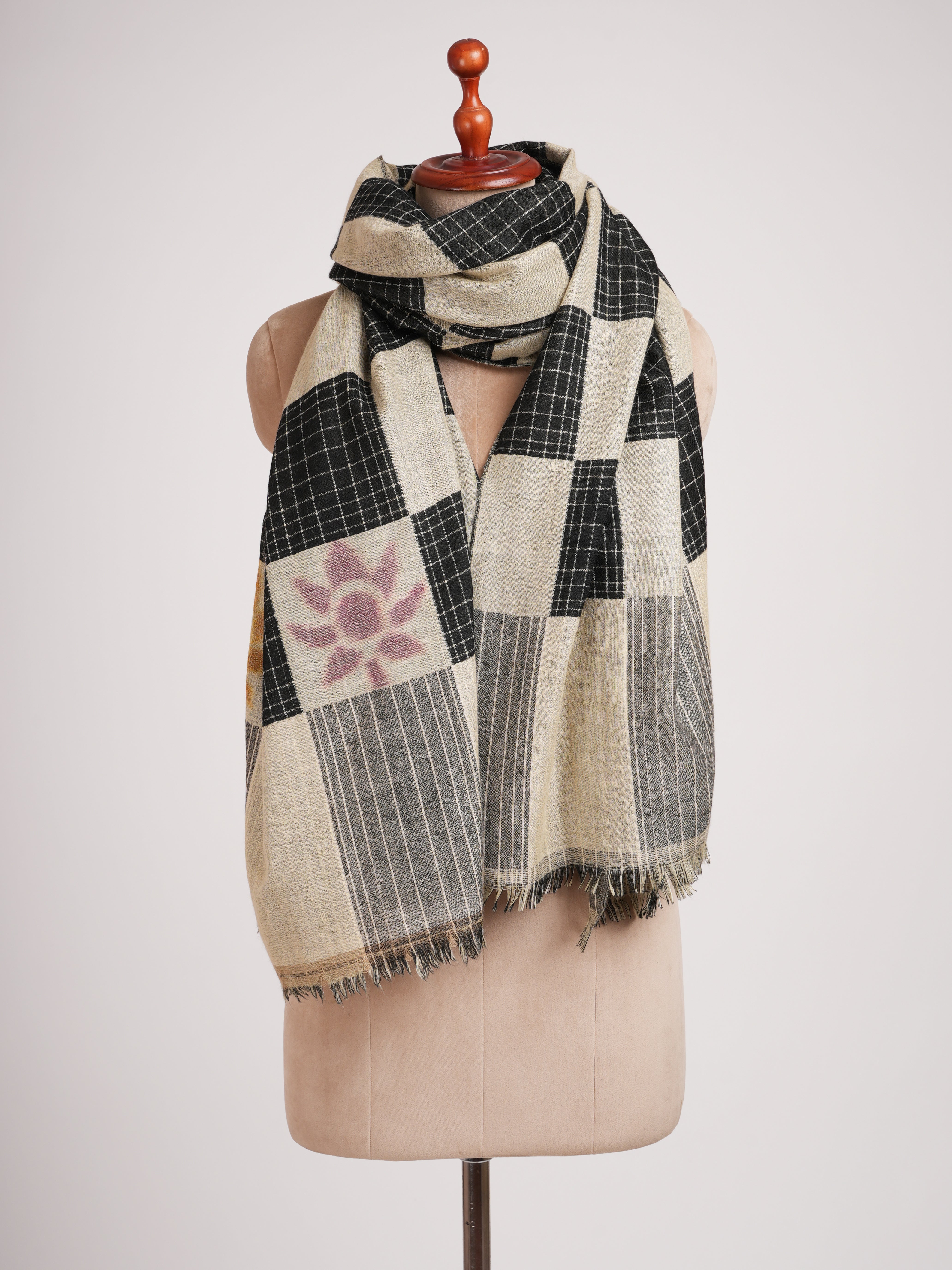 Handwoven Dorukha Dualshade Ikat Indian Shawl Shahkaar
