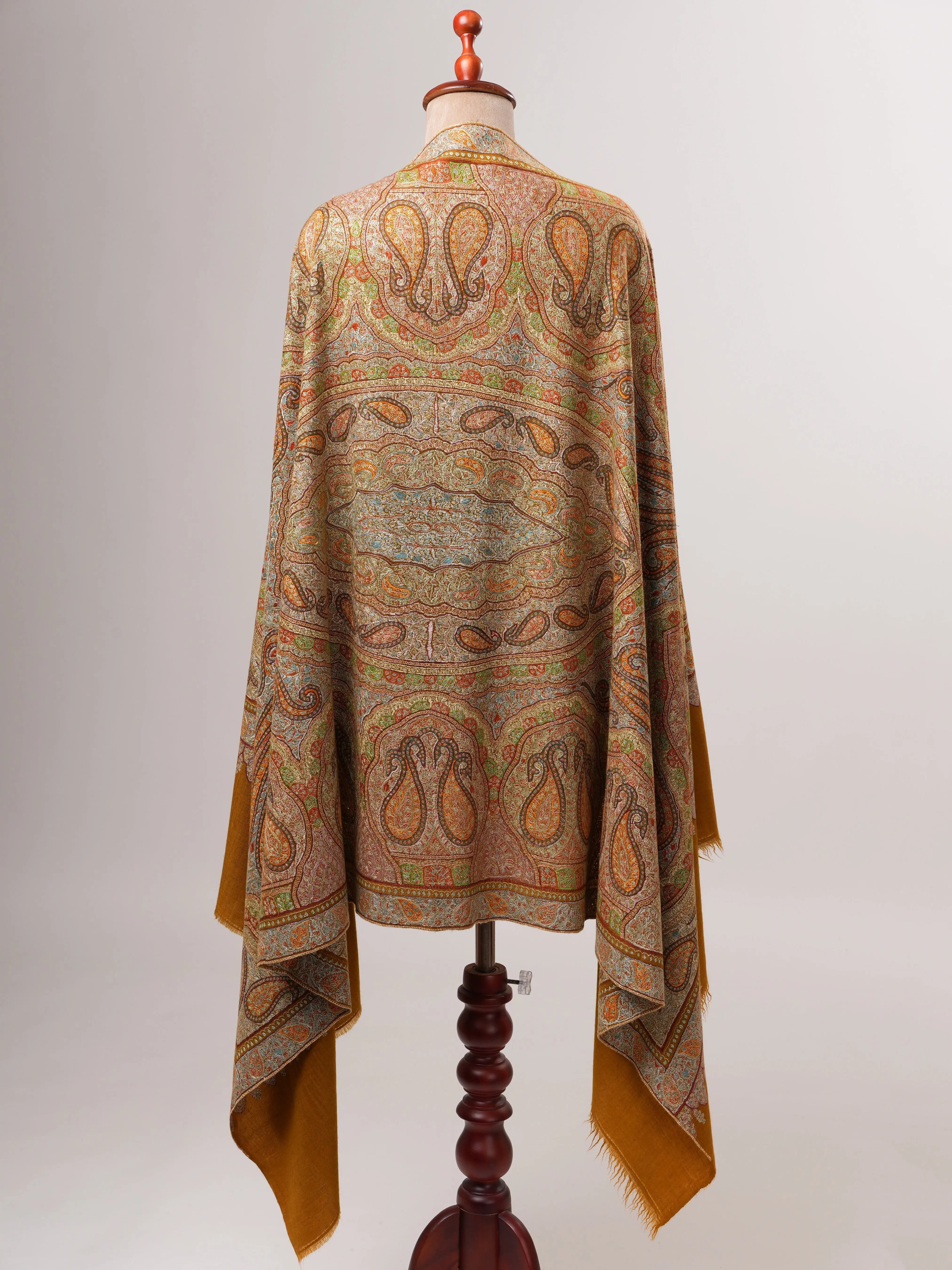 Mustard Kashmiri Pashmina Shawl with Detailed Hand Embroidery Shahkaar