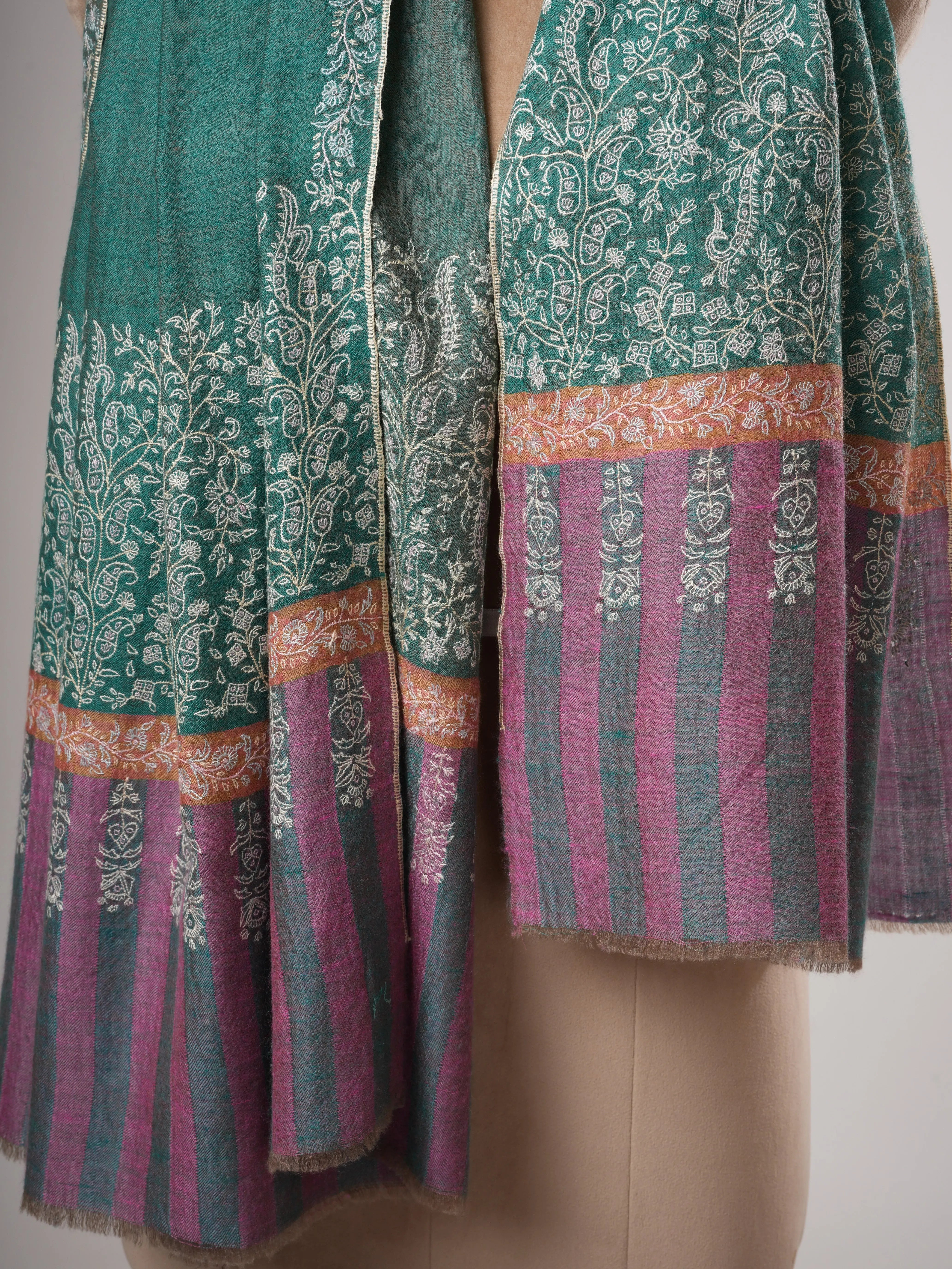 Needle Point Fine Embroidery Palla Motif Kashmiri Pashmina Shawl – Baby Soft Shahkaar