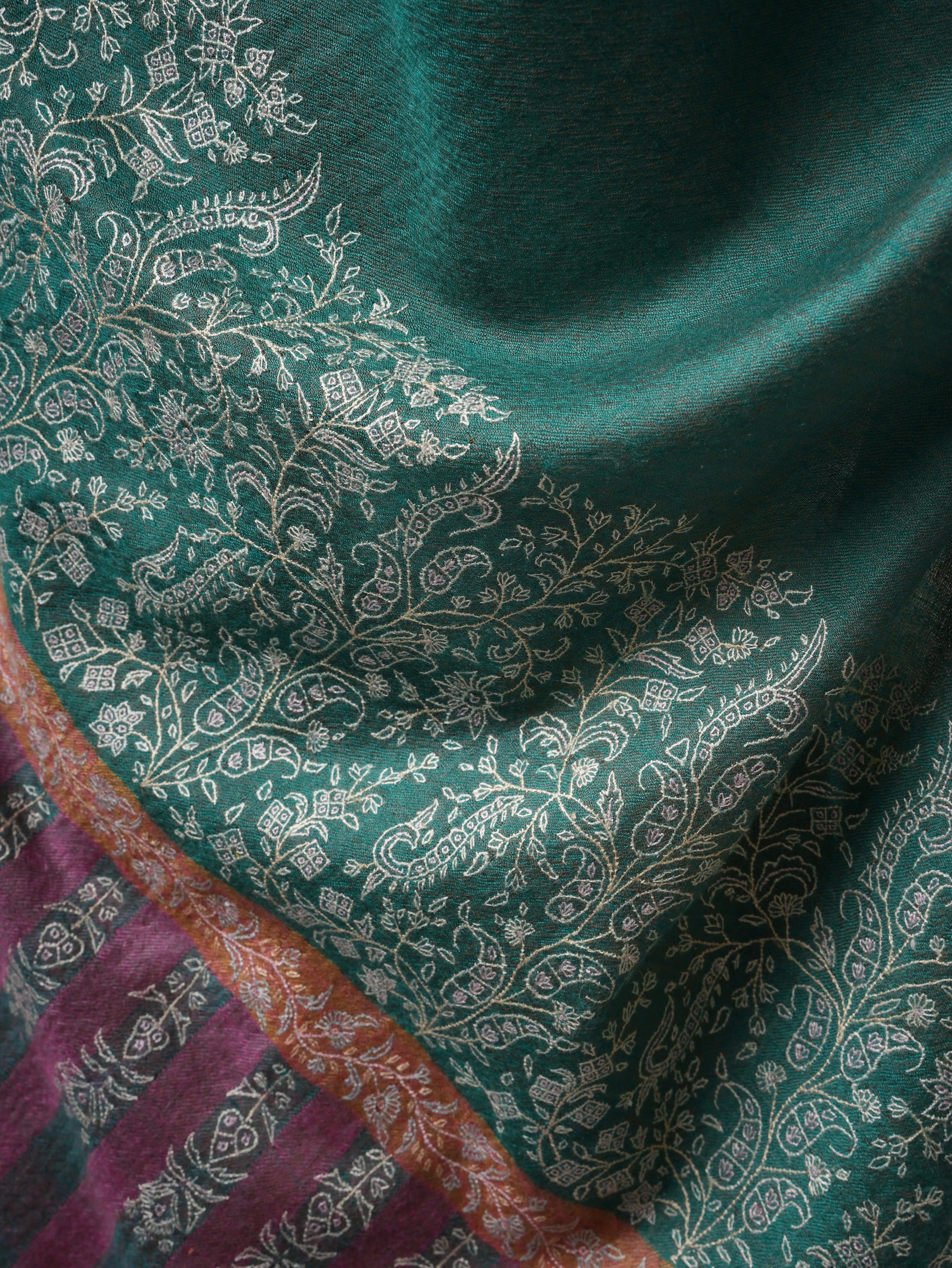 Needle Point Fine Embroidery Palla Motif Kashmiri Pashmina Shawl – Baby Soft Shahkaar
