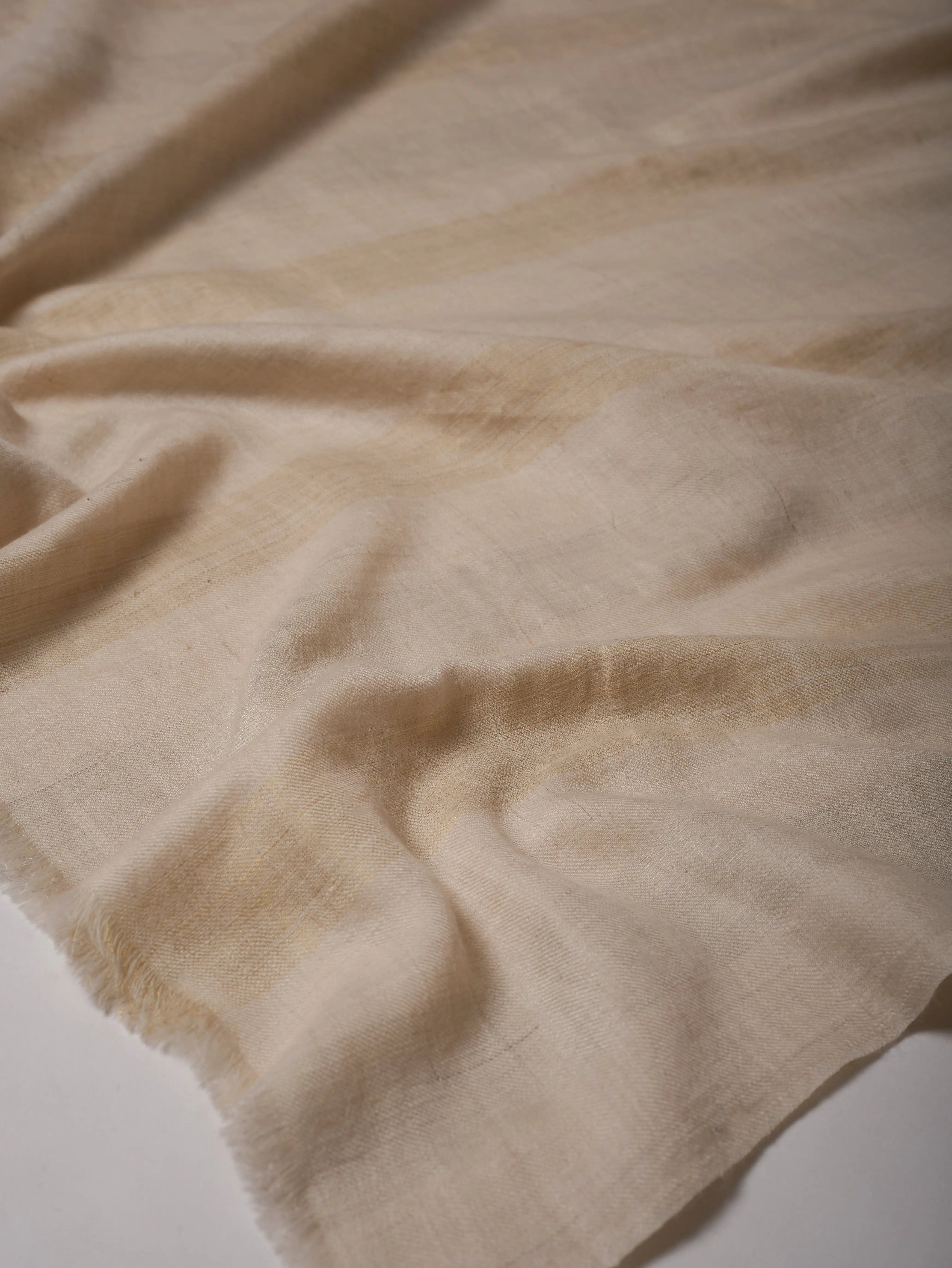 Handwoven Off White Pashmina Shawl with Subtle Gold Zari Stripe Shahkaar