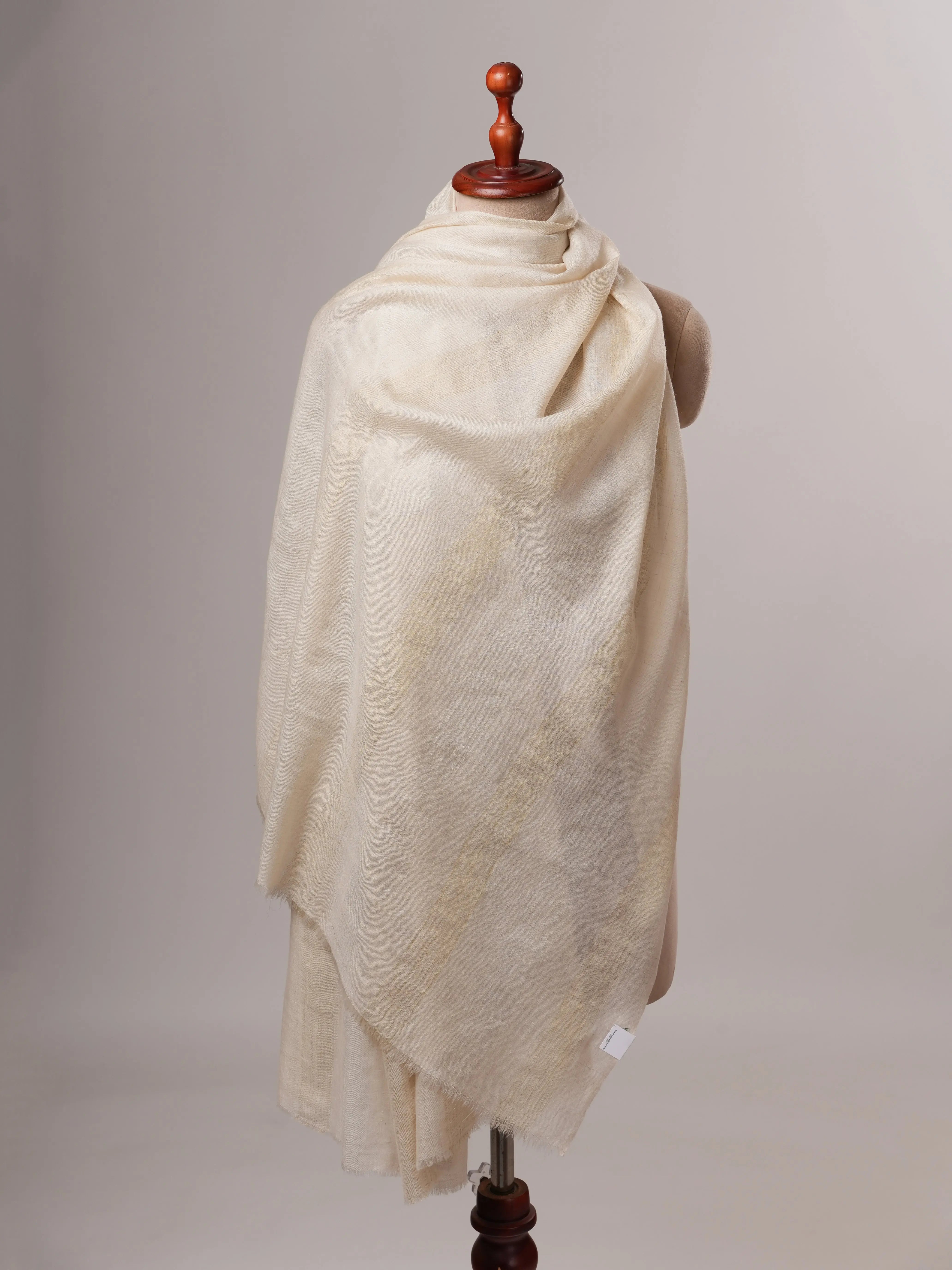 Handwoven Off White Pashmina Shawl with Subtle Gold Zari Stripe Shahkaar
