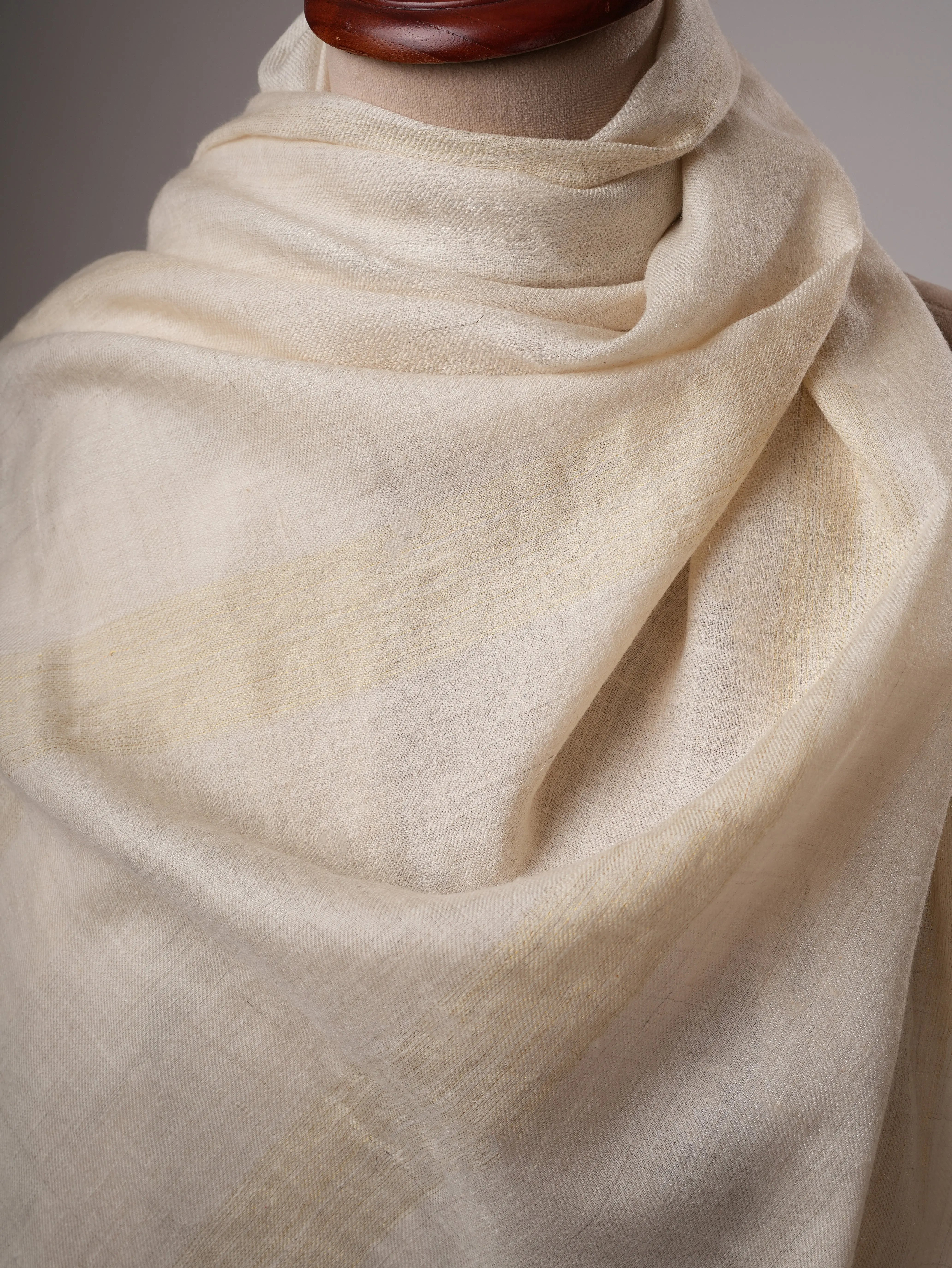 Handwoven Off White Pashmina Shawl with Subtle Gold Zari Stripe Shahkaar