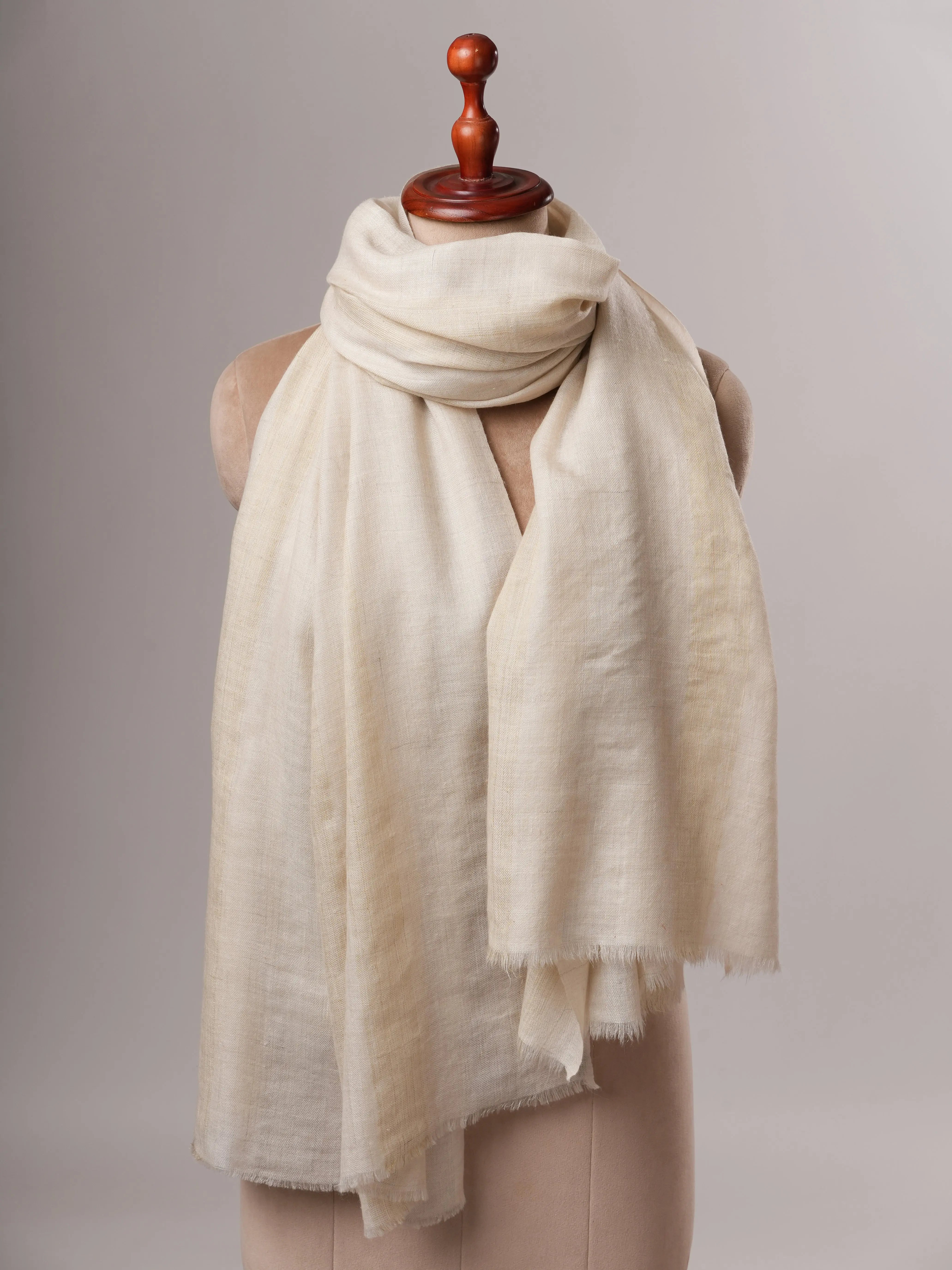 Handwoven Off White Pashmina Shawl with Subtle Gold Zari Stripe Shahkaar
