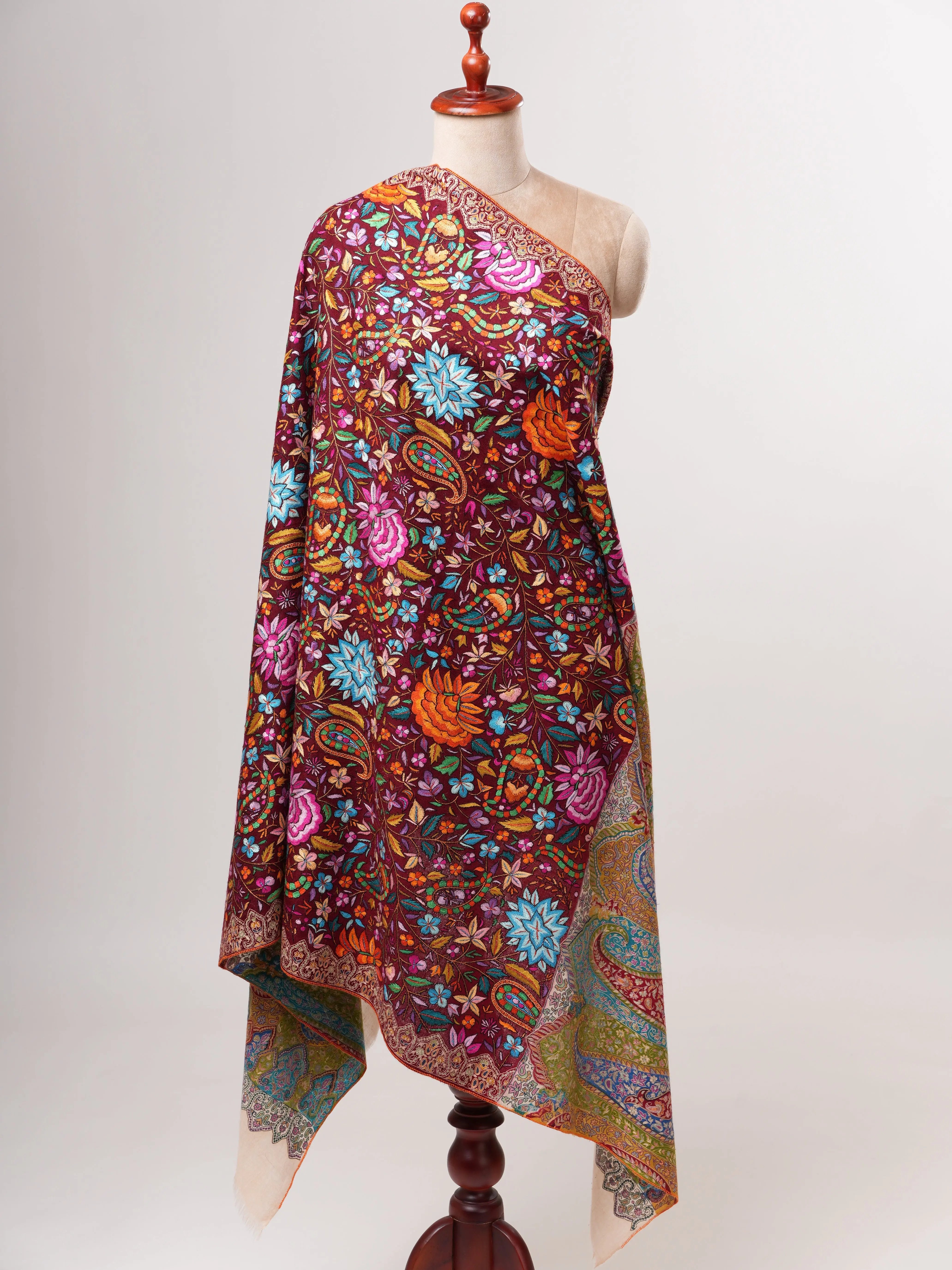 Palla Kalamkari Body Papermachie Embroidered Pashmina Shawl Shahkaar