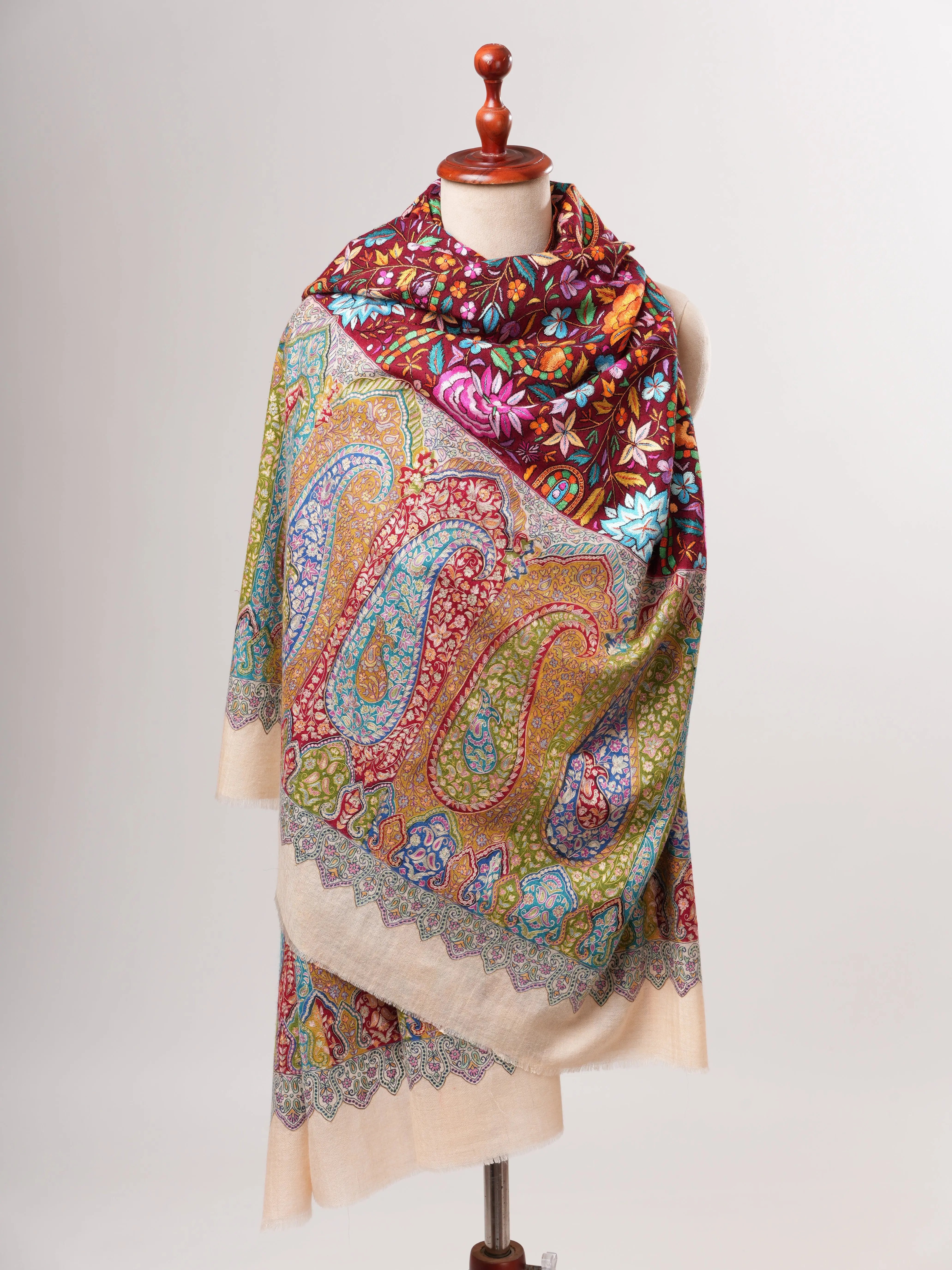 Palla Kalamkari Body Papermachie Embroidered Pashmina Shawl Shahkaar