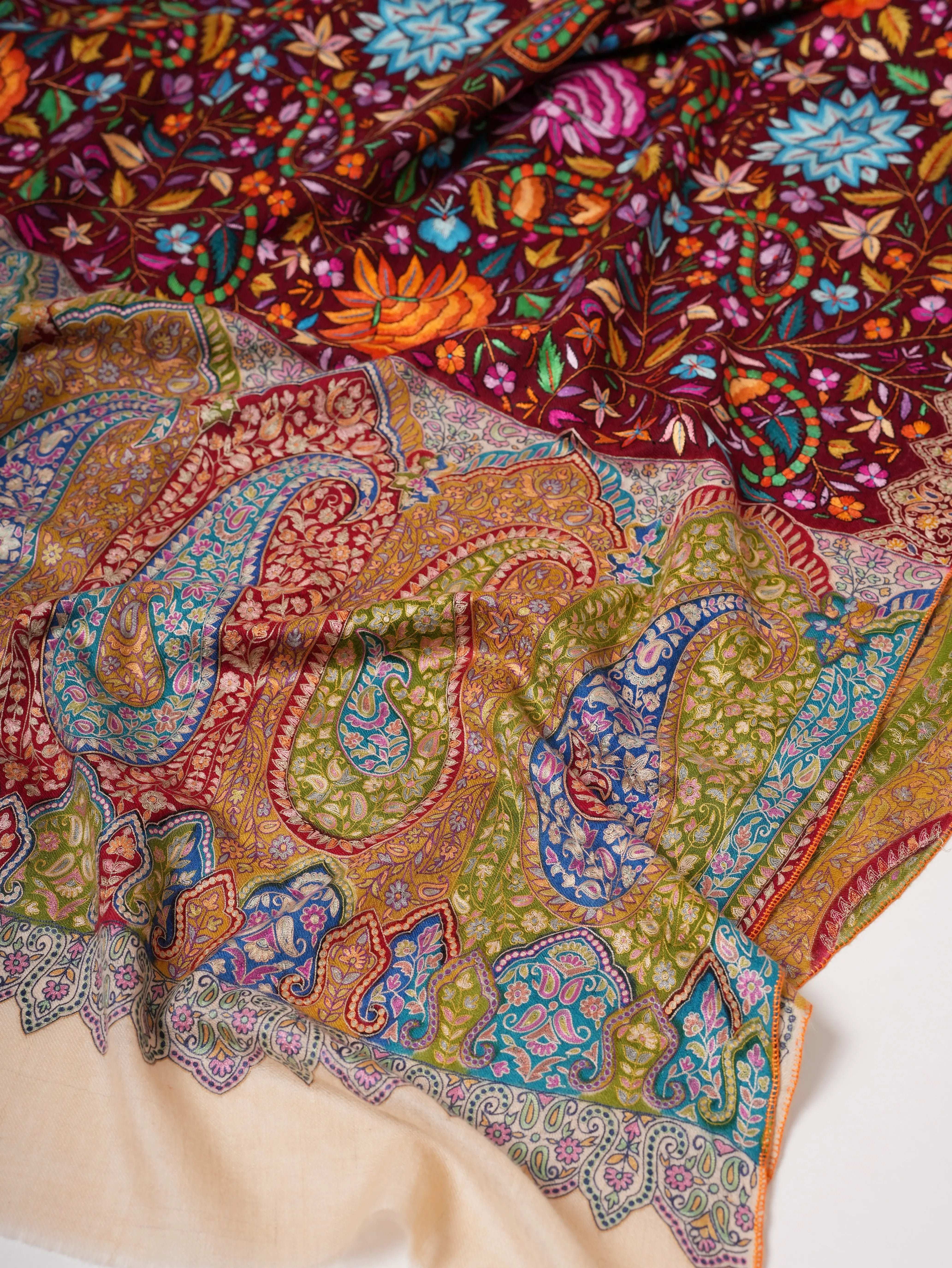 Palla Kalamkari Body Papermachie Embroidered Pashmina Shawl Shahkaar