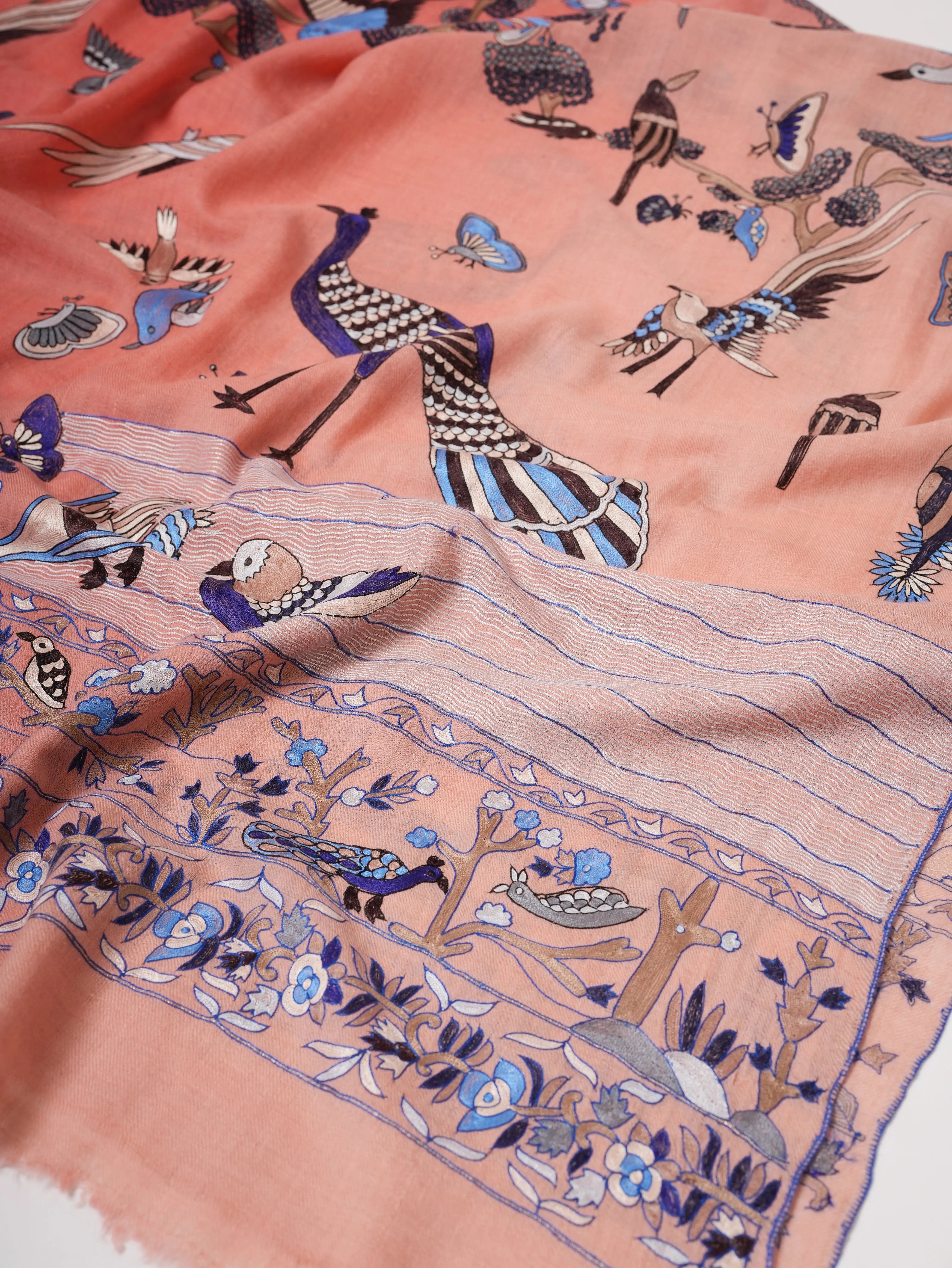 Ombré Hand Woven Pure Pashmina Shawl with Hand Hook Embroidery Shahkaar