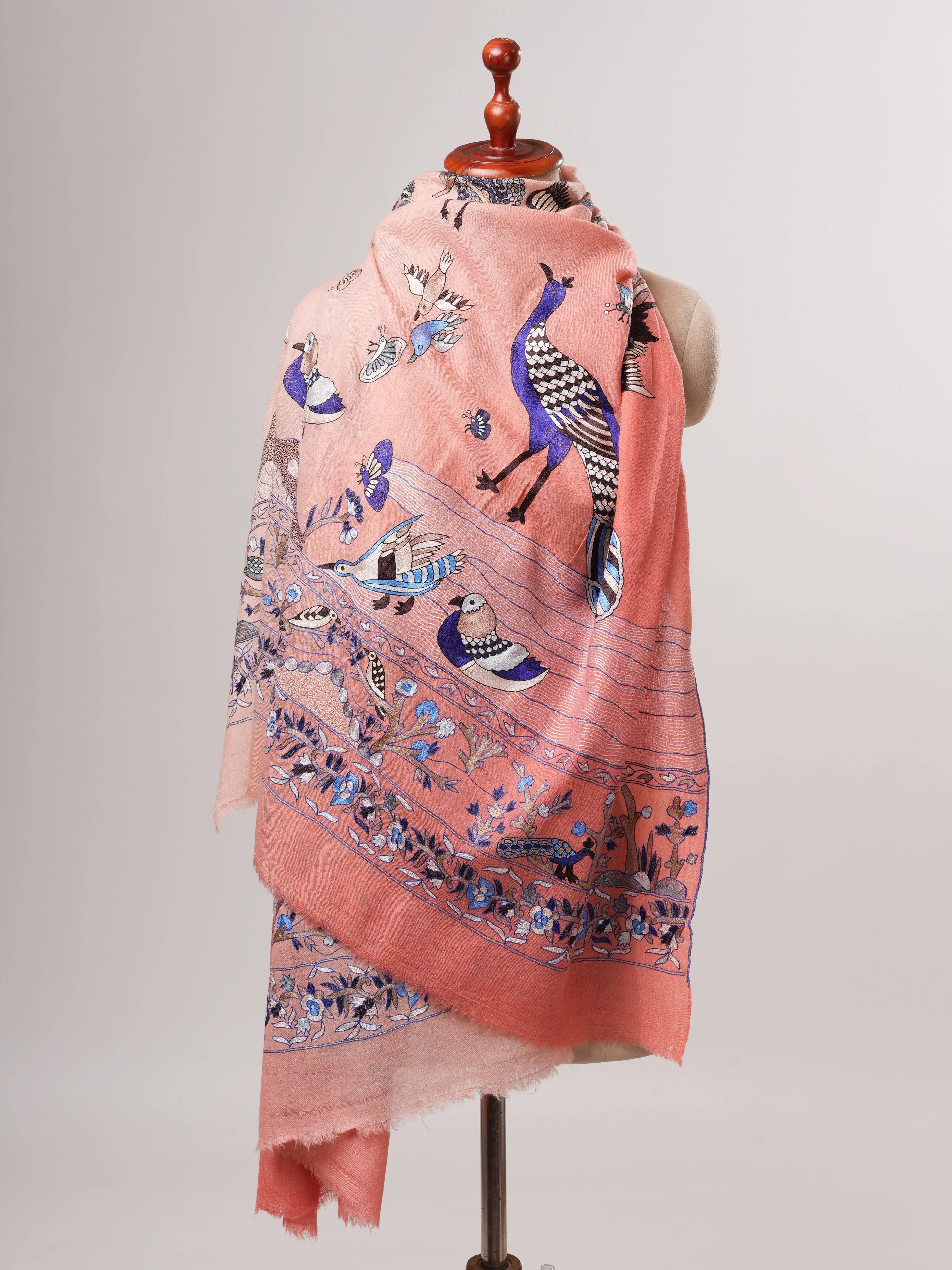 Ombré Hand Woven Pure Pashmina Shawl with Hand Hook Embroidery Shahkaar