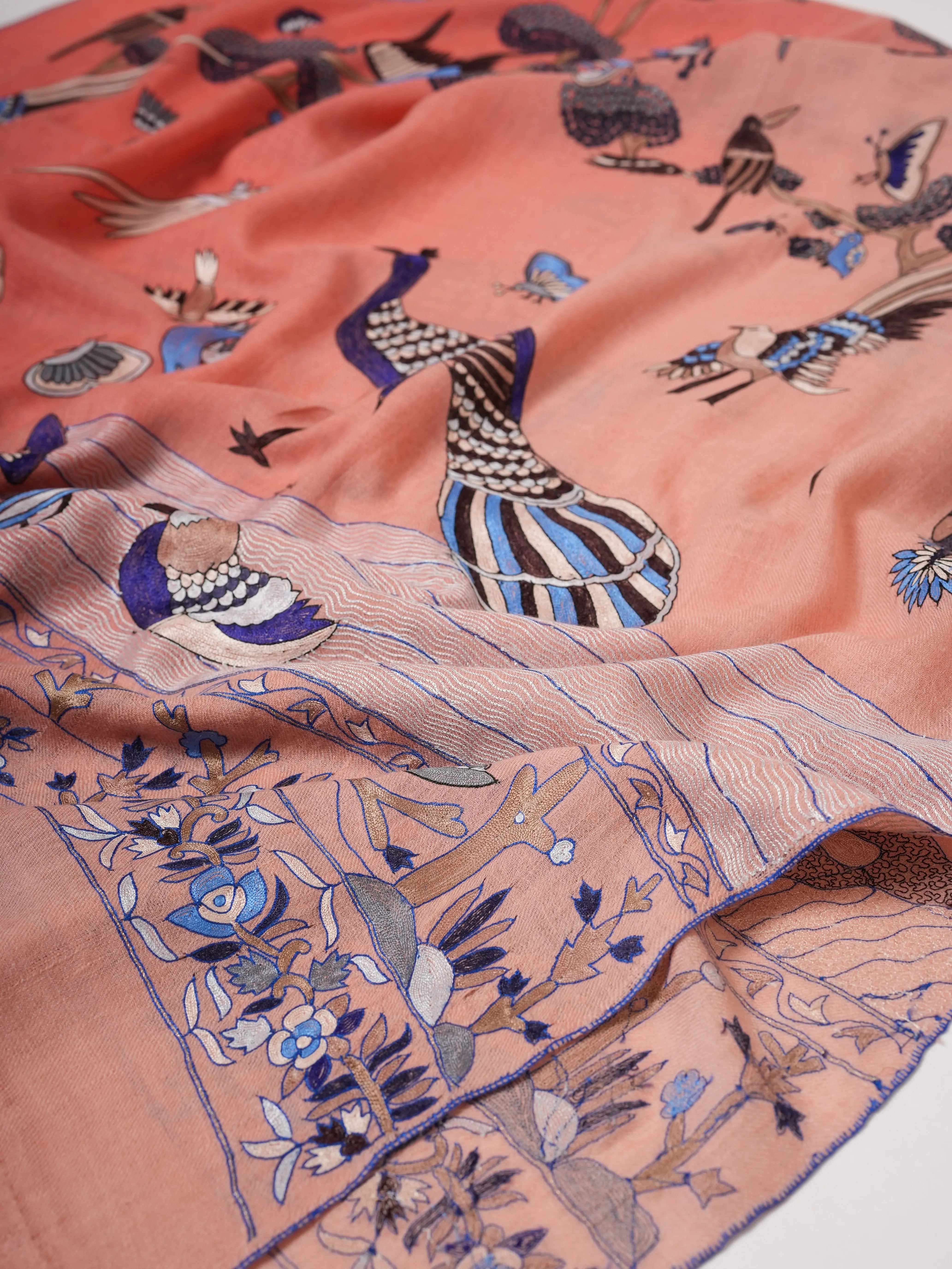 Ombré Hand Woven Pure Pashmina Shawl with Hand Hook Embroidery Shahkaar