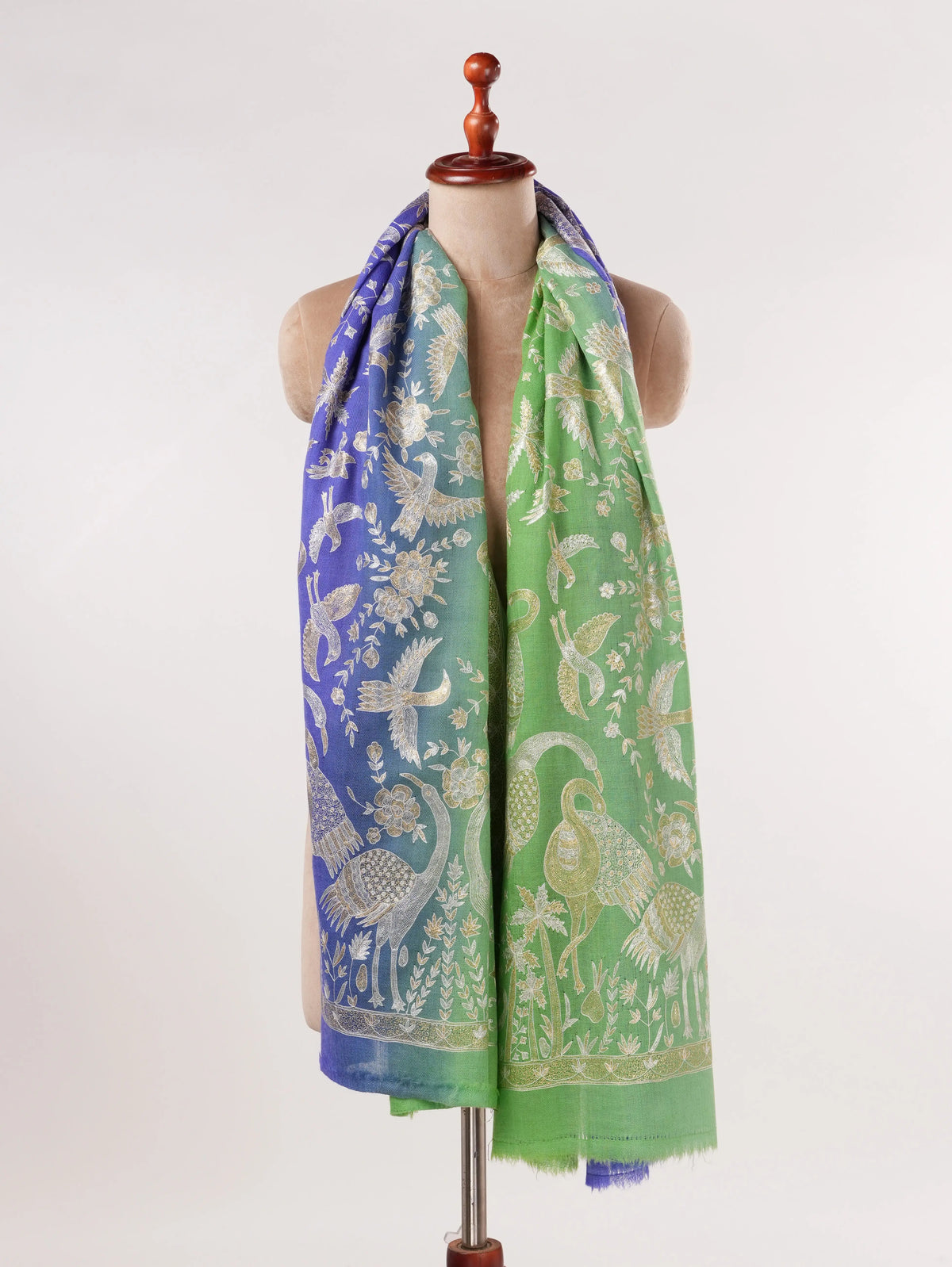 Dual Shade Handwoven Pashmina Shawl with Hand Kalamkari Embroidery Shahkaar.com