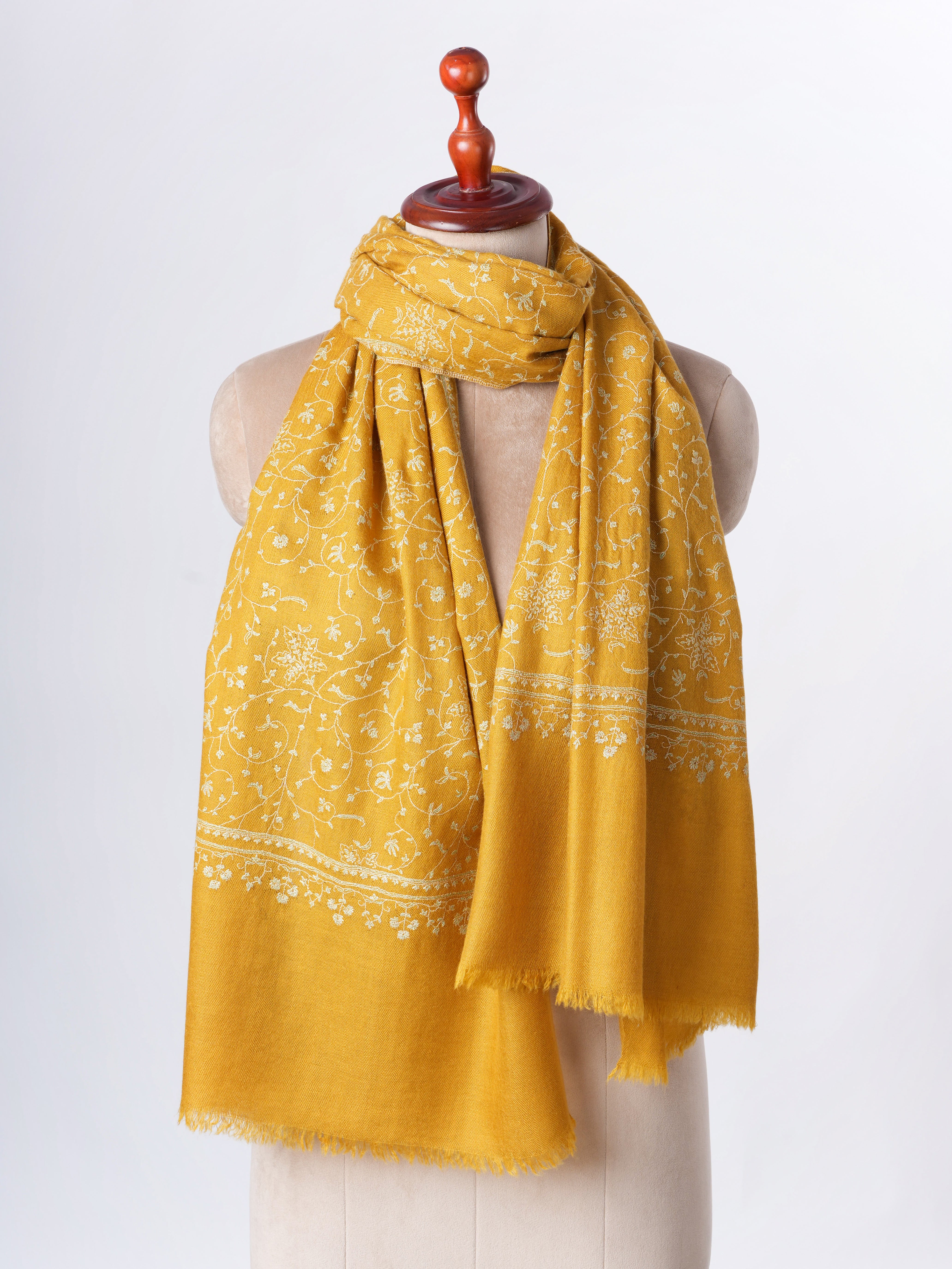 Golden Yellow Baby Soft Cashmere Scarf with Jali Hand Embroidery – Artisan Luxury