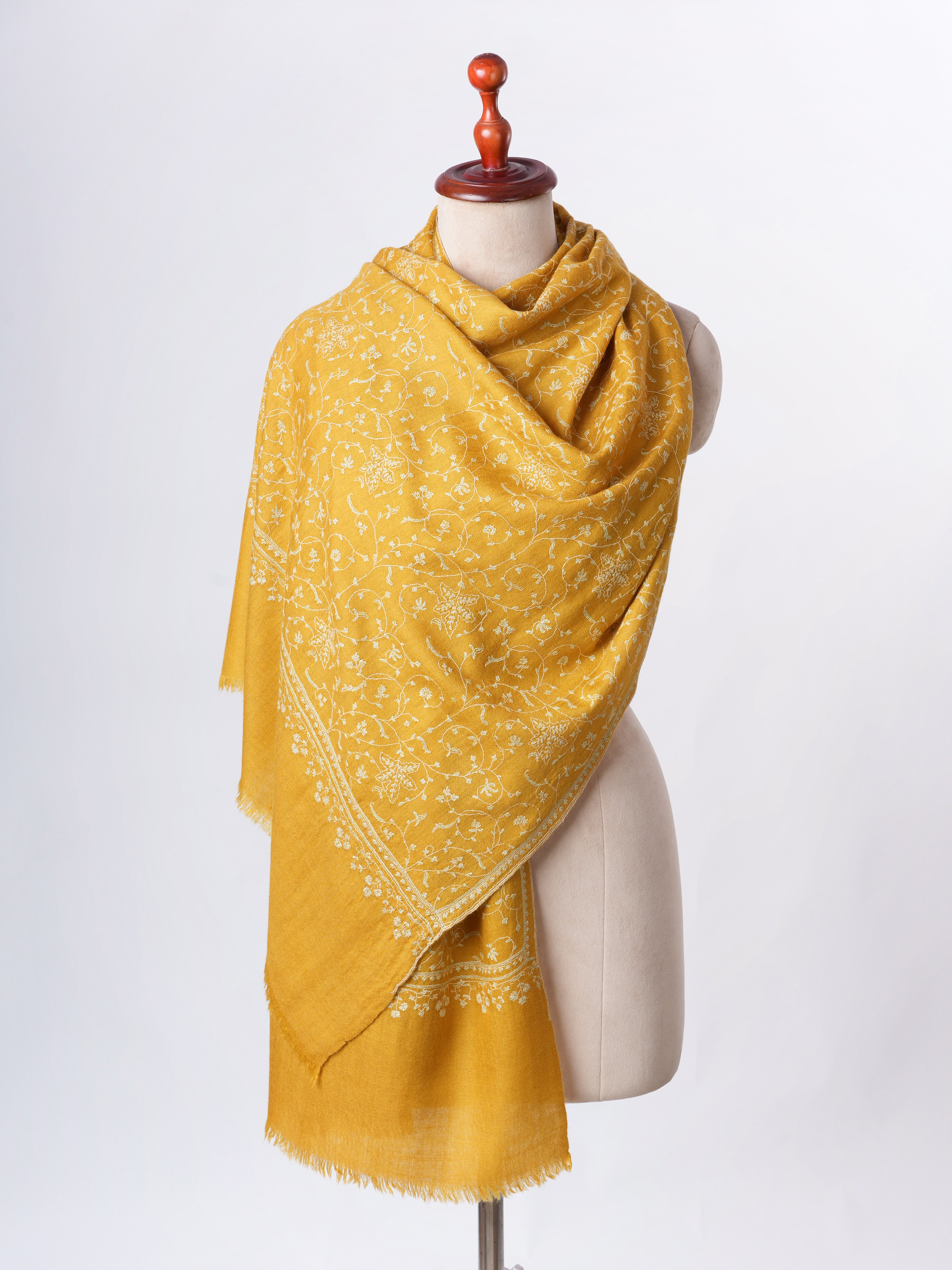 Golden Yellow Baby Soft Cashmere Scarf with Jali Hand Embroidery – Artisan Luxury