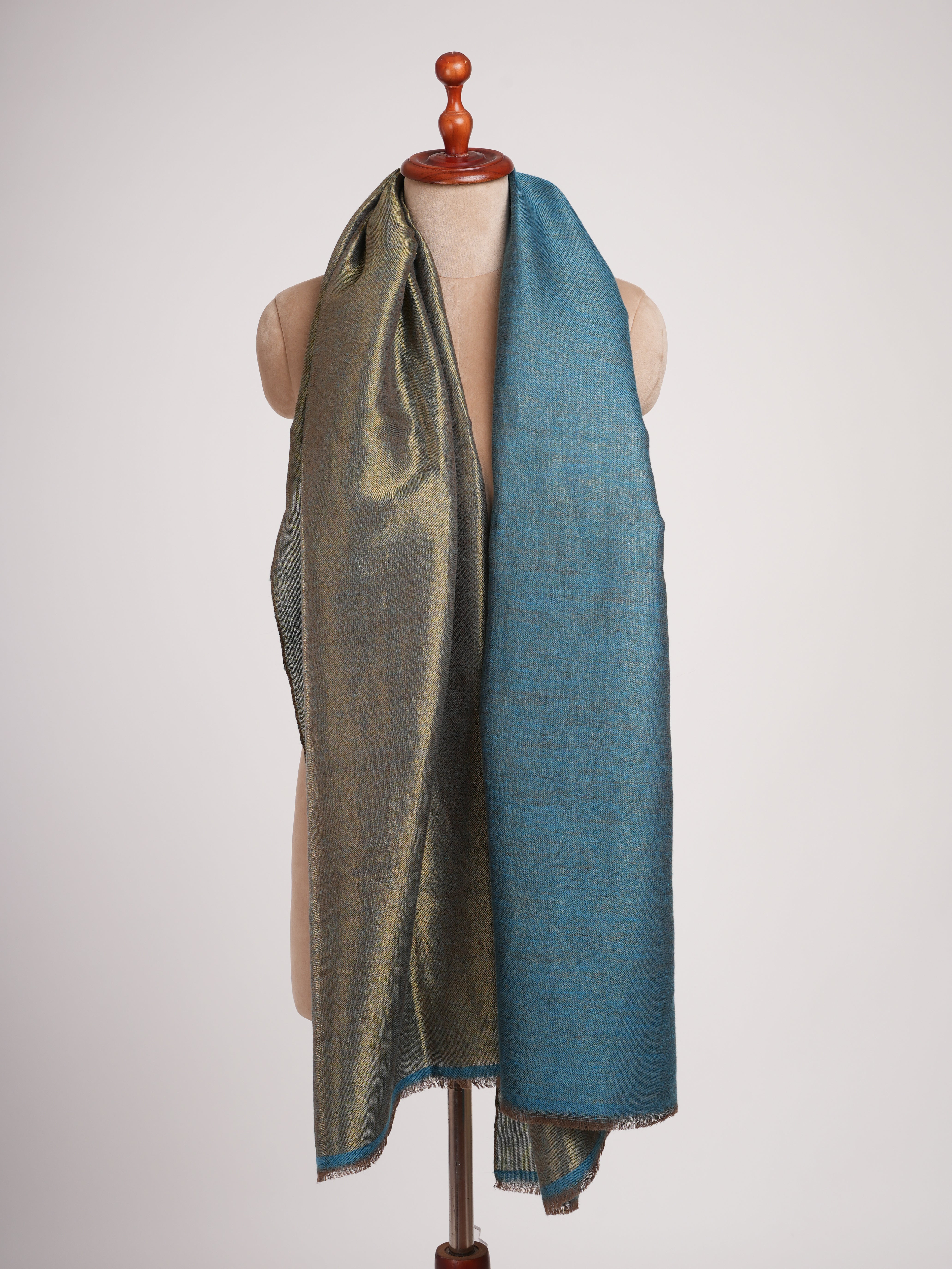 Turquoise and Gold Dual Tone Pure Cashmere Scarf