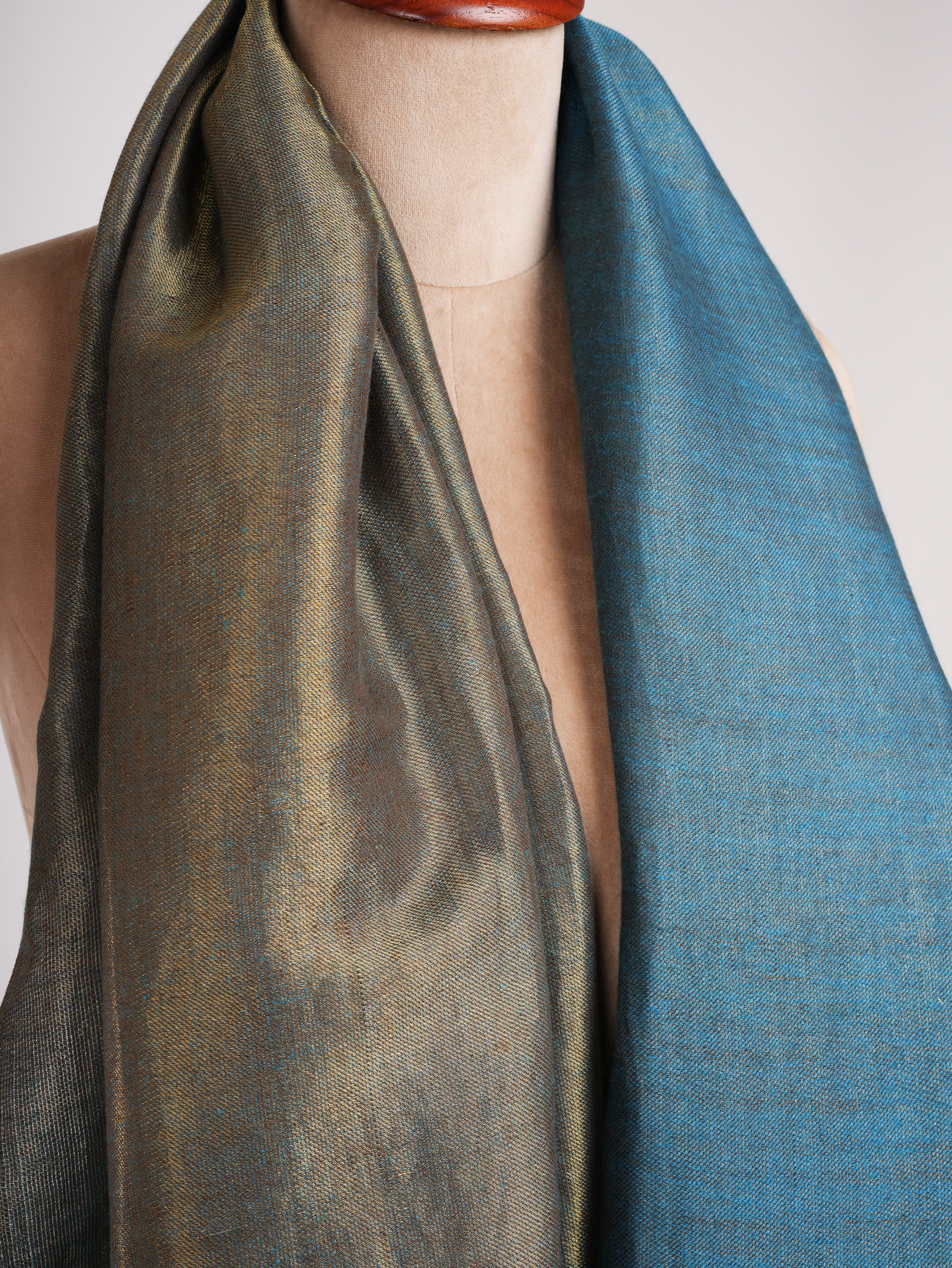 Turquoise and Gold Dual Tone Pure Cashmere Scarf
