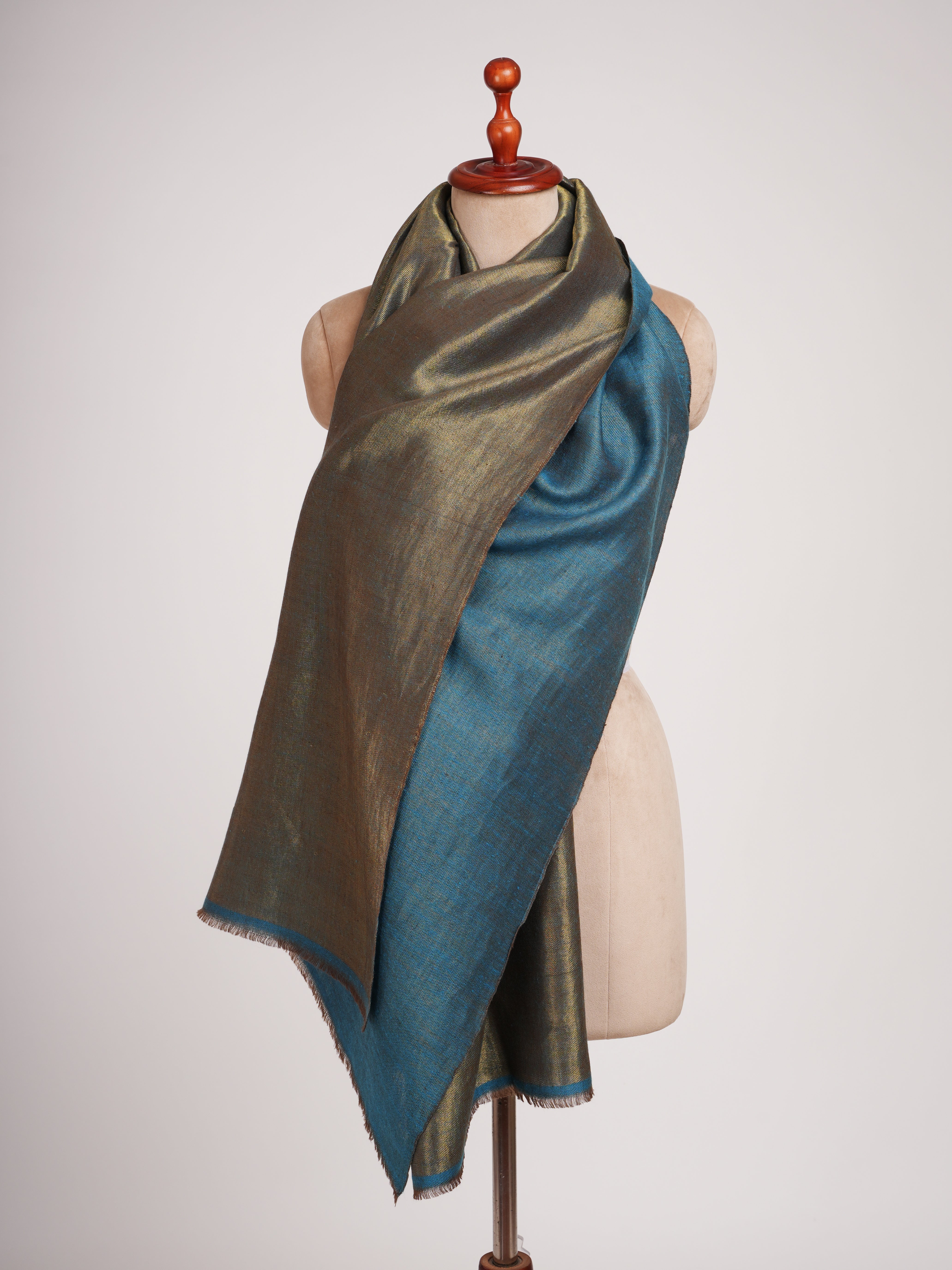 Turquoise and Gold Dual Tone Pure Cashmere Scarf