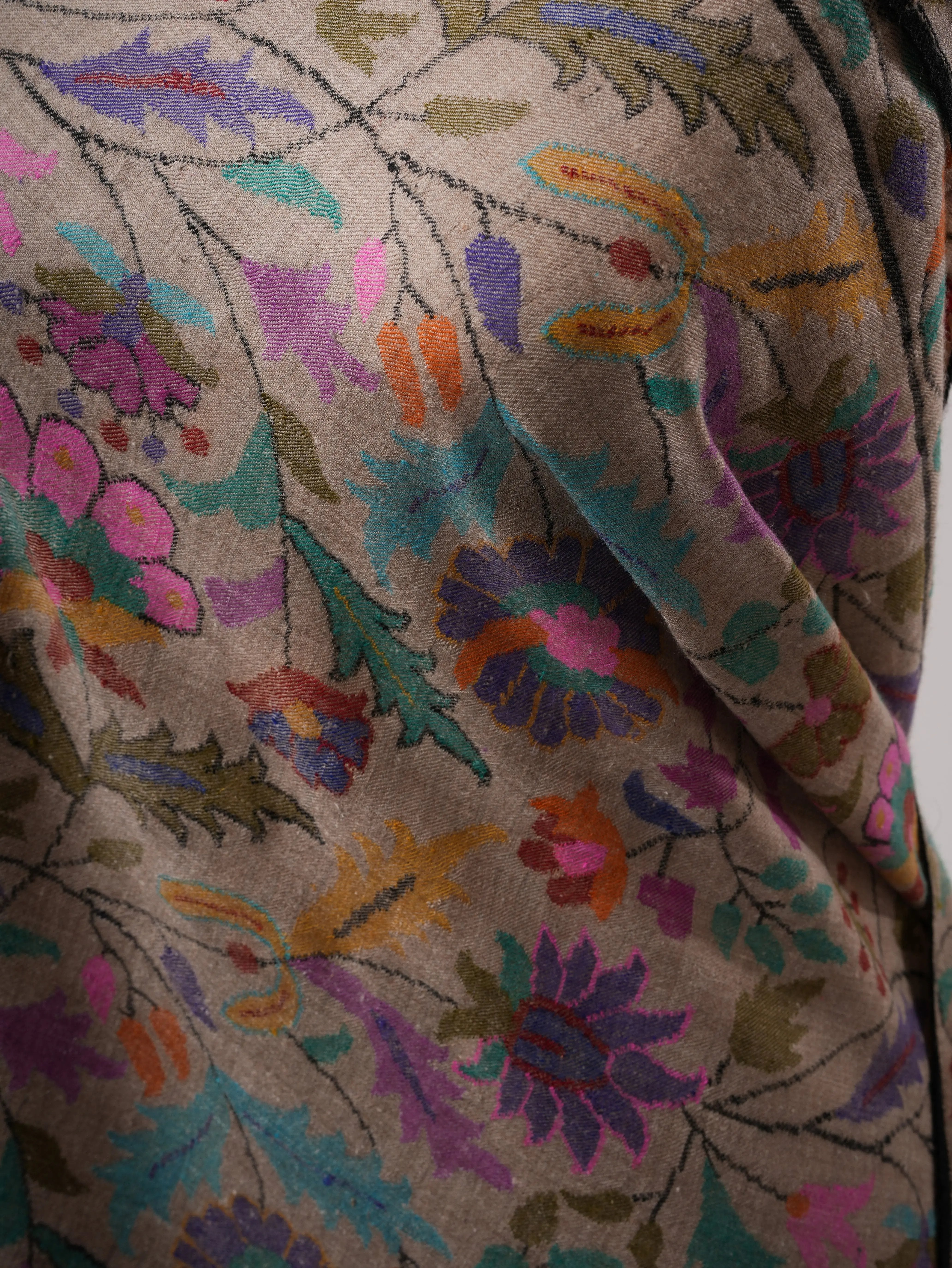 Natural Grey Pure Kashmiri Kani Pashmina Shawl with Detailed Motifs Shahkaar