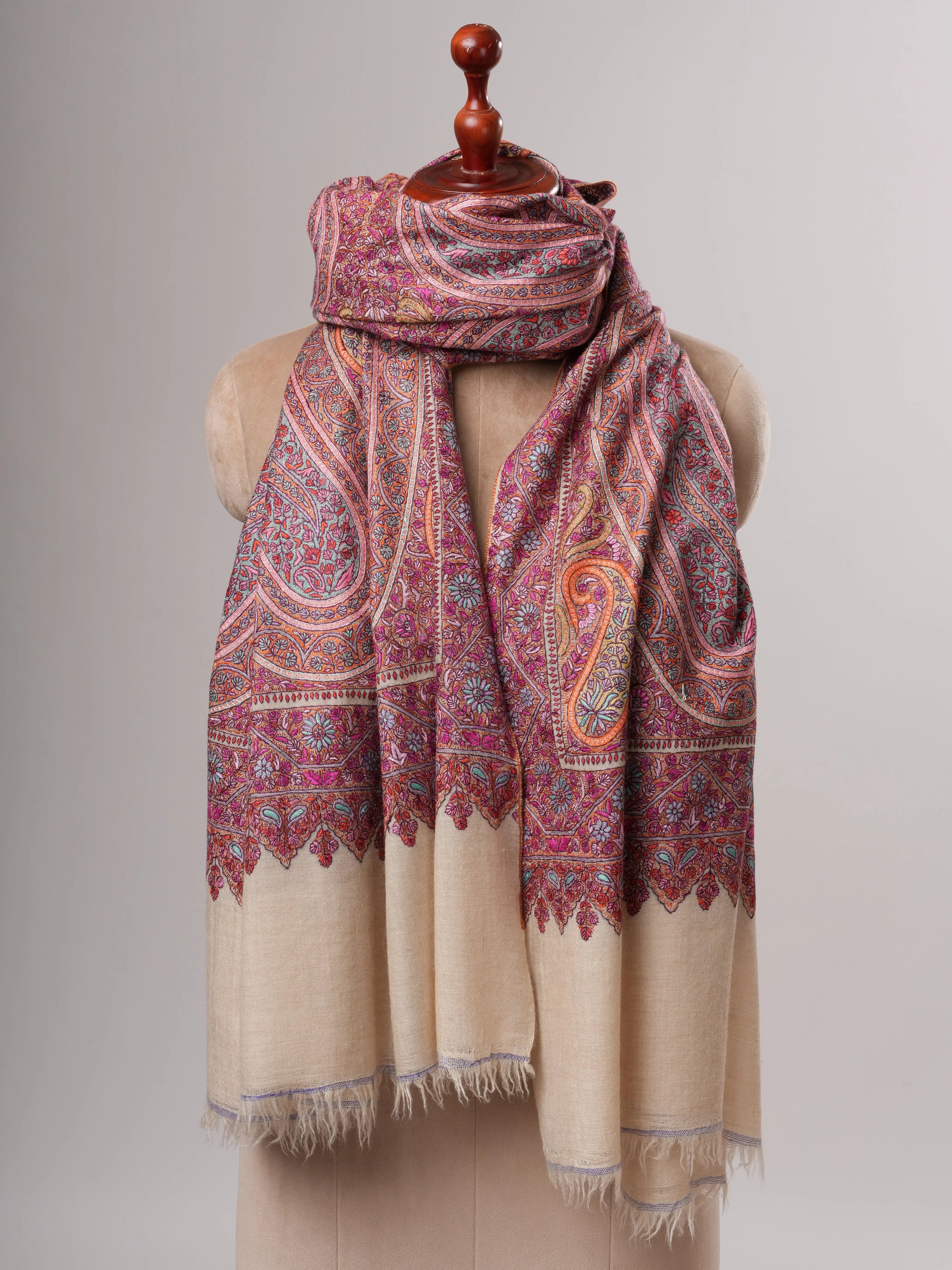 Offwhite Pashmina Shawl with All Over Jamavar Embroidery Shahkaar