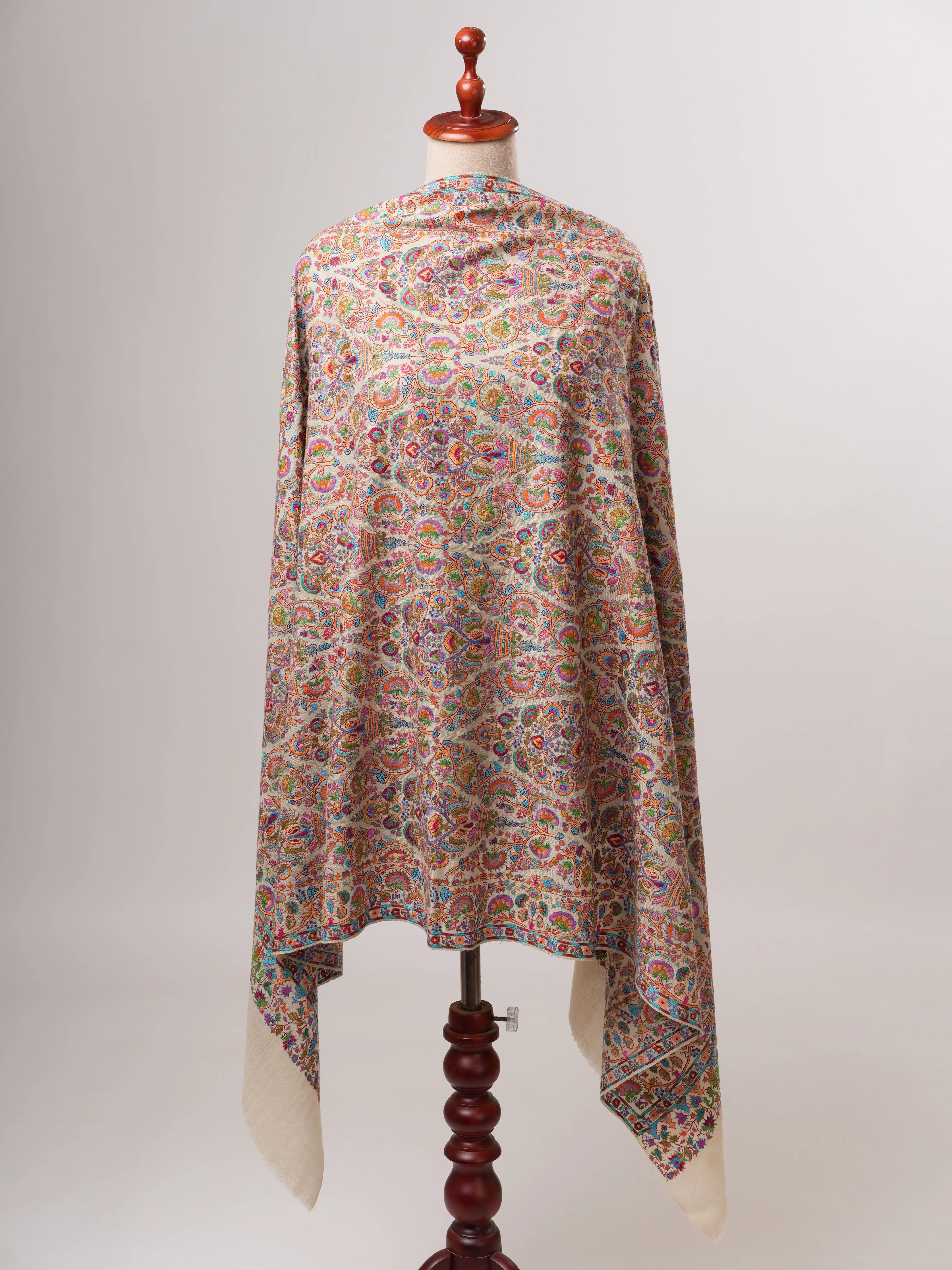 Handwoven Pashmina Shawl with Papermachie Fine Embroidery Shahkaar