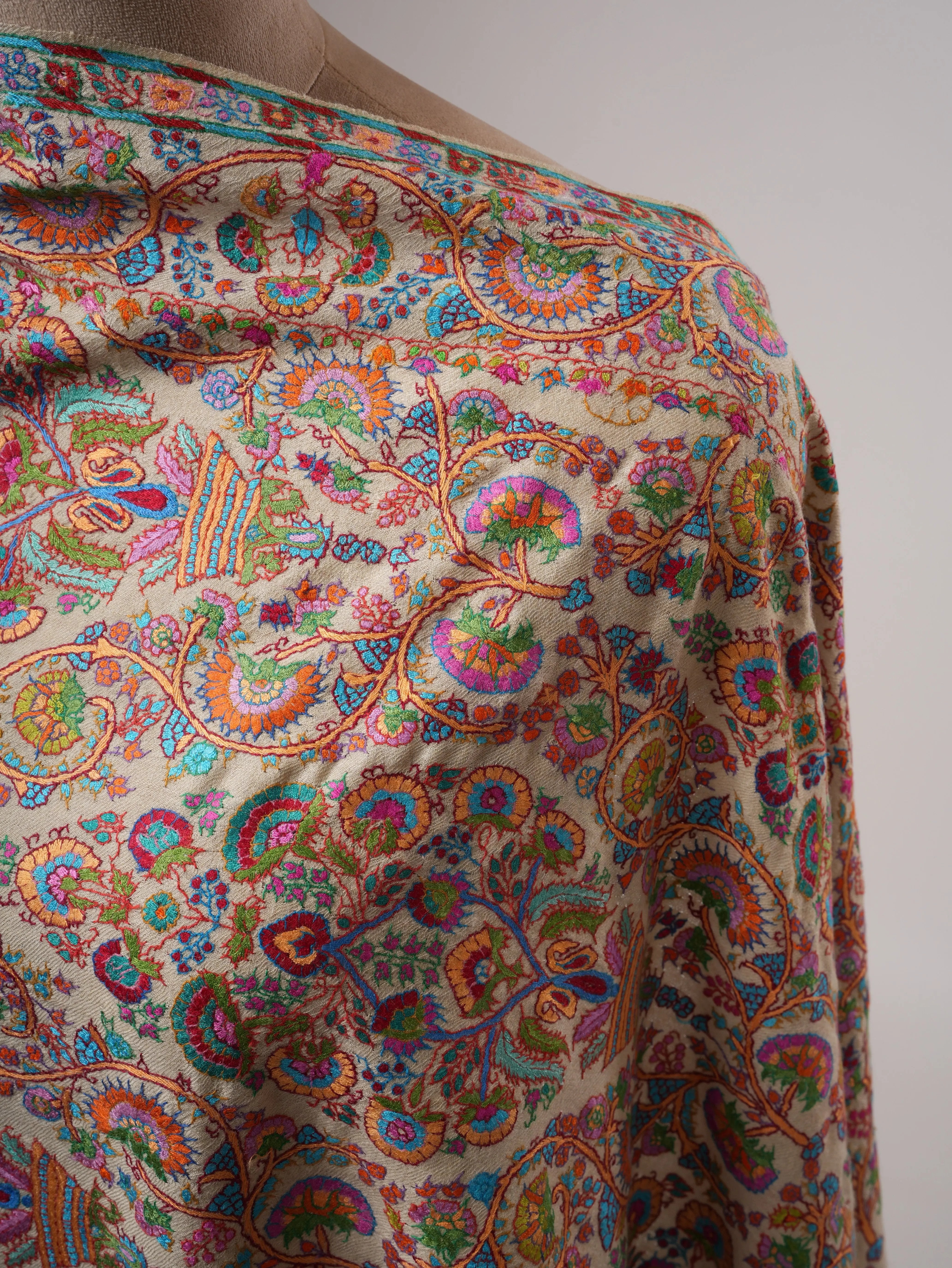 Handwoven Pashmina Shawl with Papermachie Fine Embroidery Shahkaar