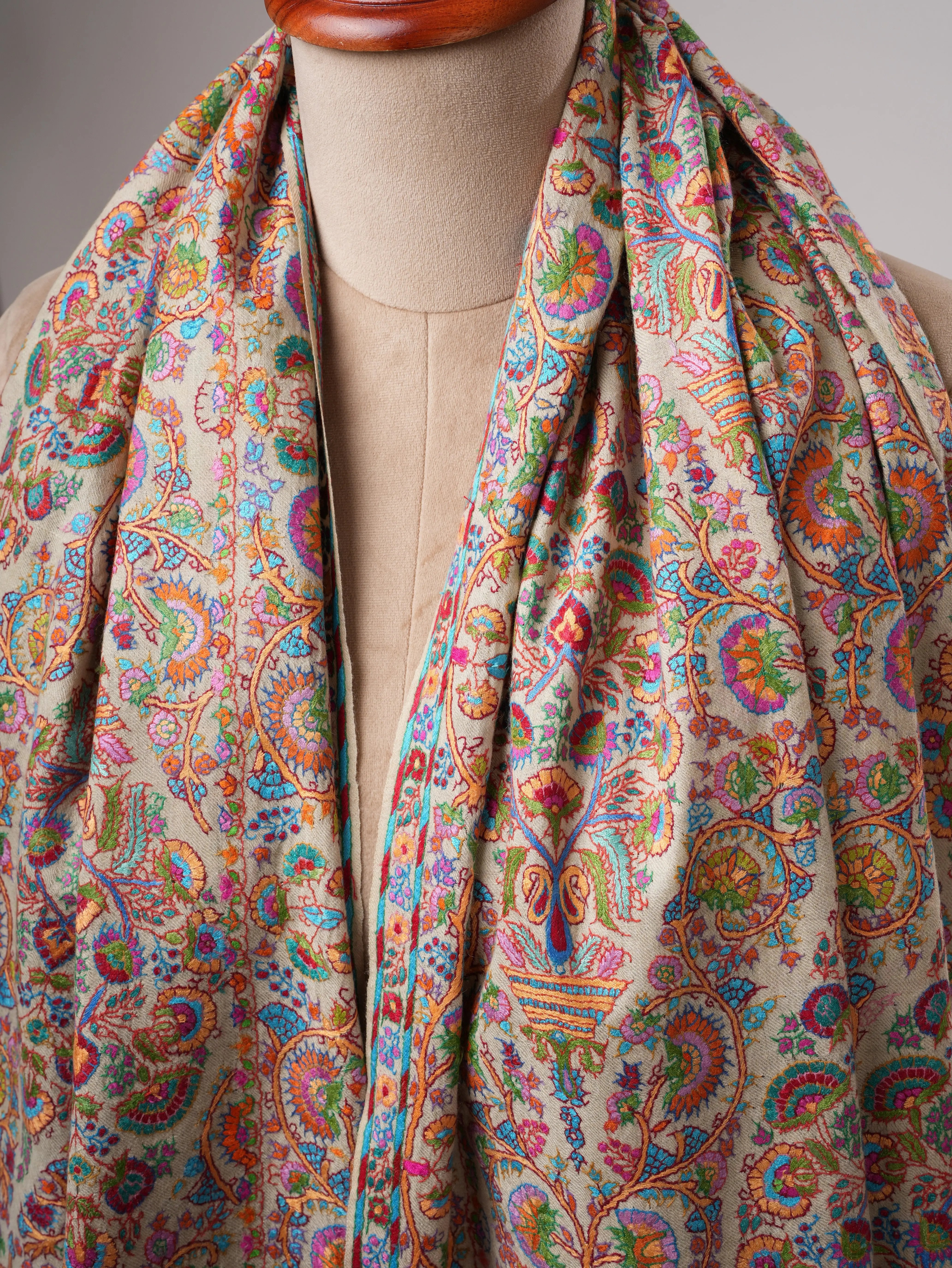 Handwoven Pashmina Shawl with Papermachie Fine Embroidery Shahkaar