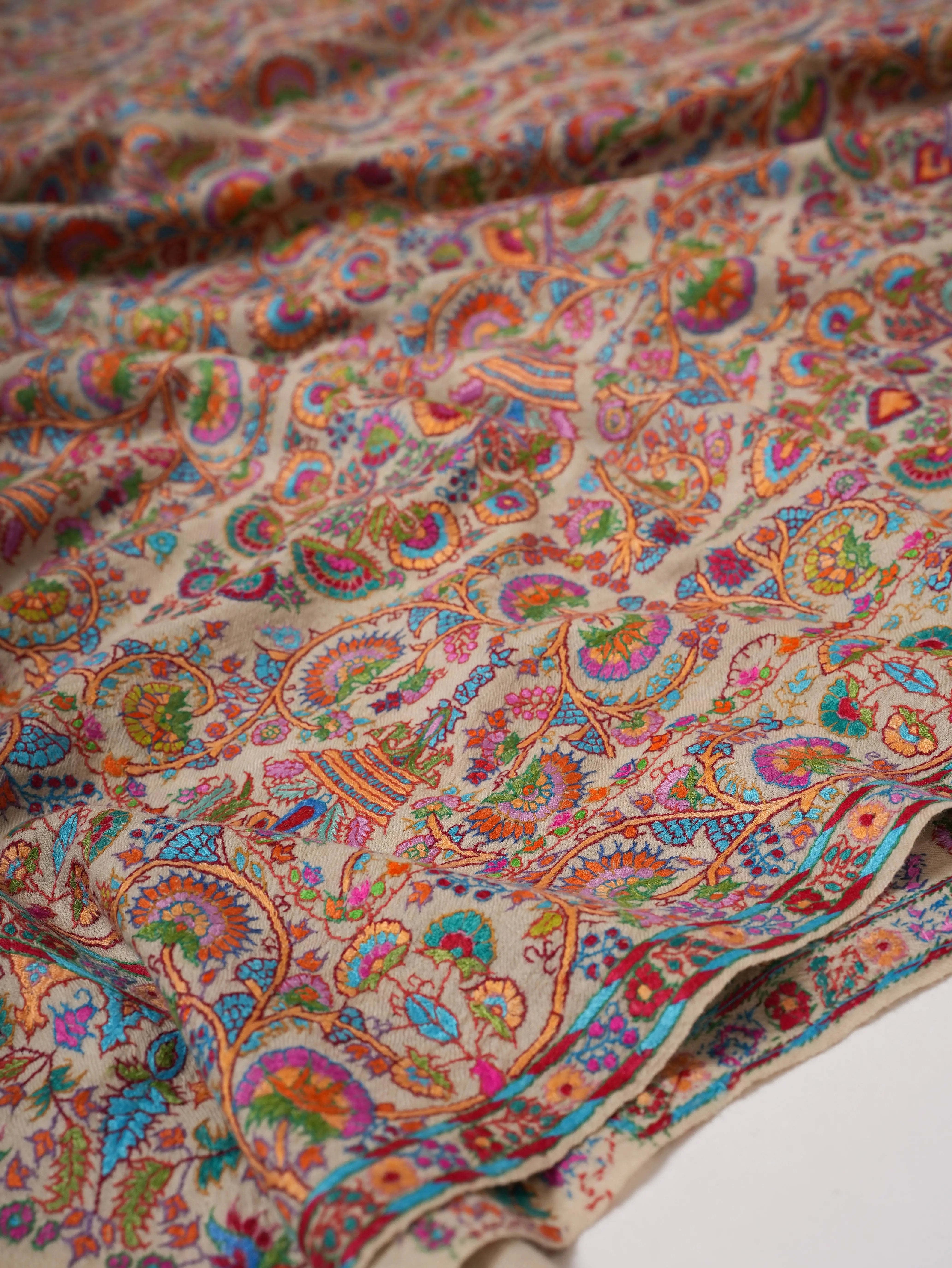 Handwoven Pashmina Shawl with Papermachie Fine Embroidery Shahkaar