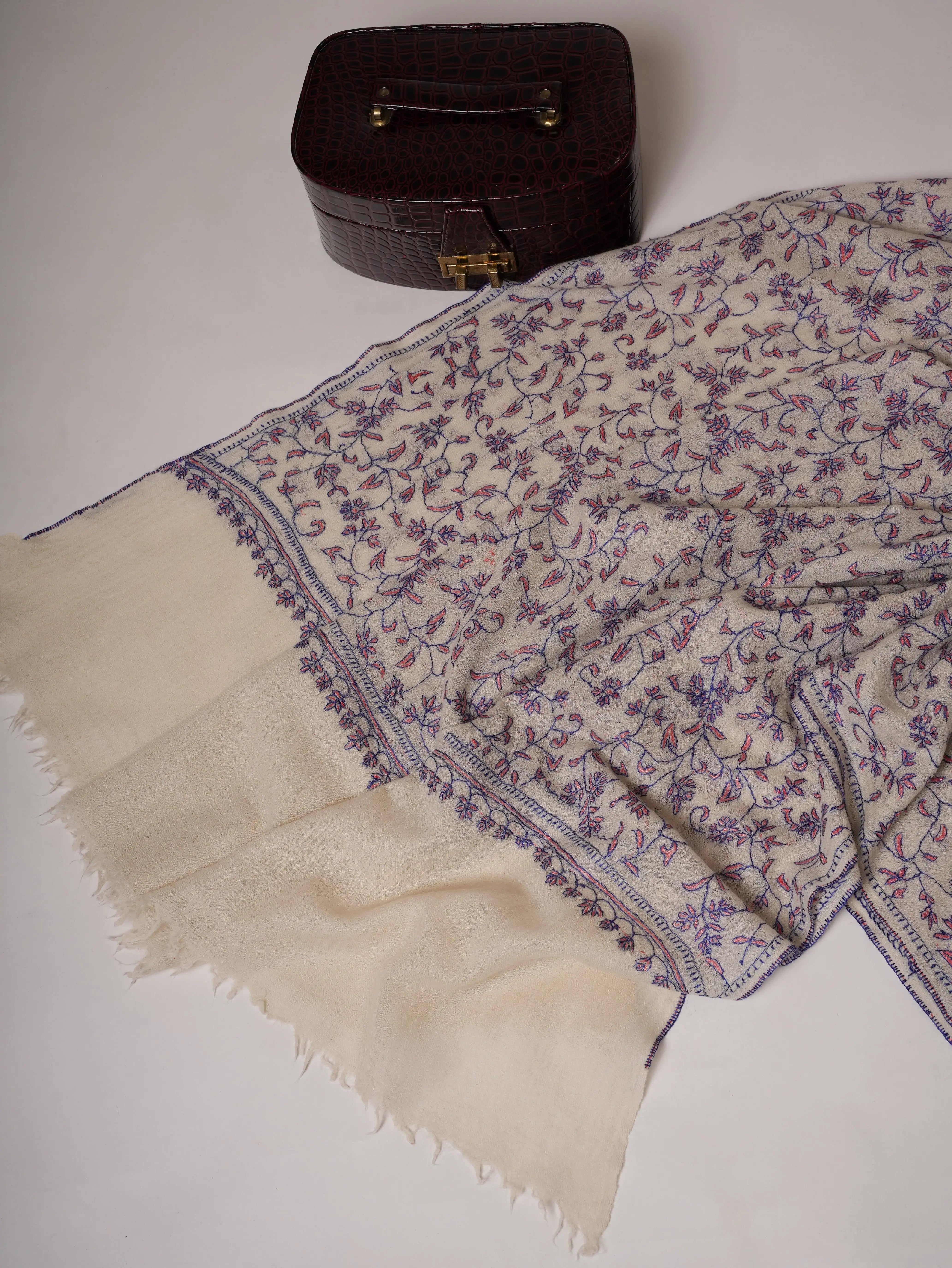 All Over Hand Embroidered Lightweight Boiled Wool Shawl Shahkaar