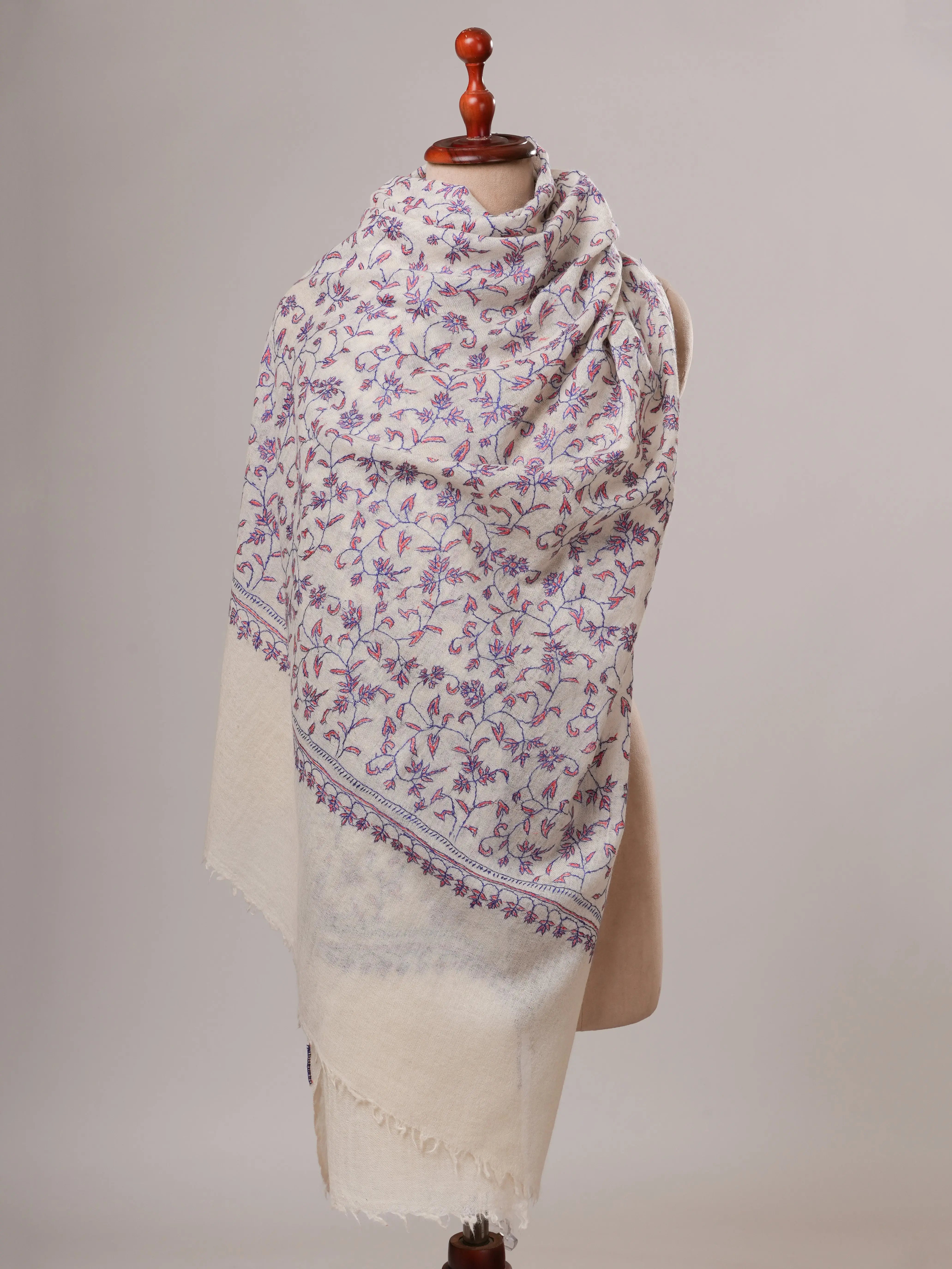 All Over Hand Embroidered Lightweight Boiled Wool Shawl Shahkaar