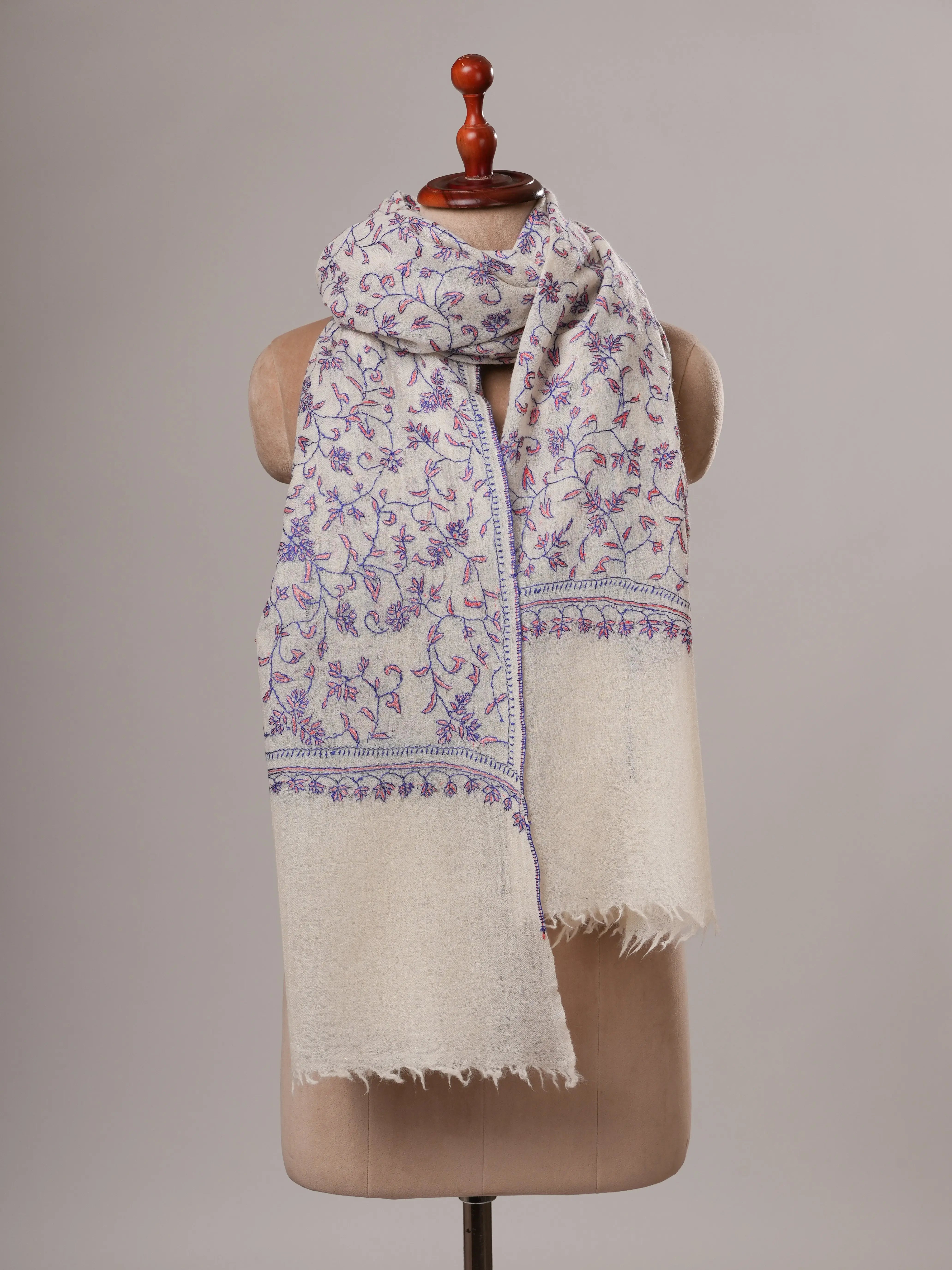 All Over Hand Embroidered Lightweight Boiled Wool Shawl Shahkaar