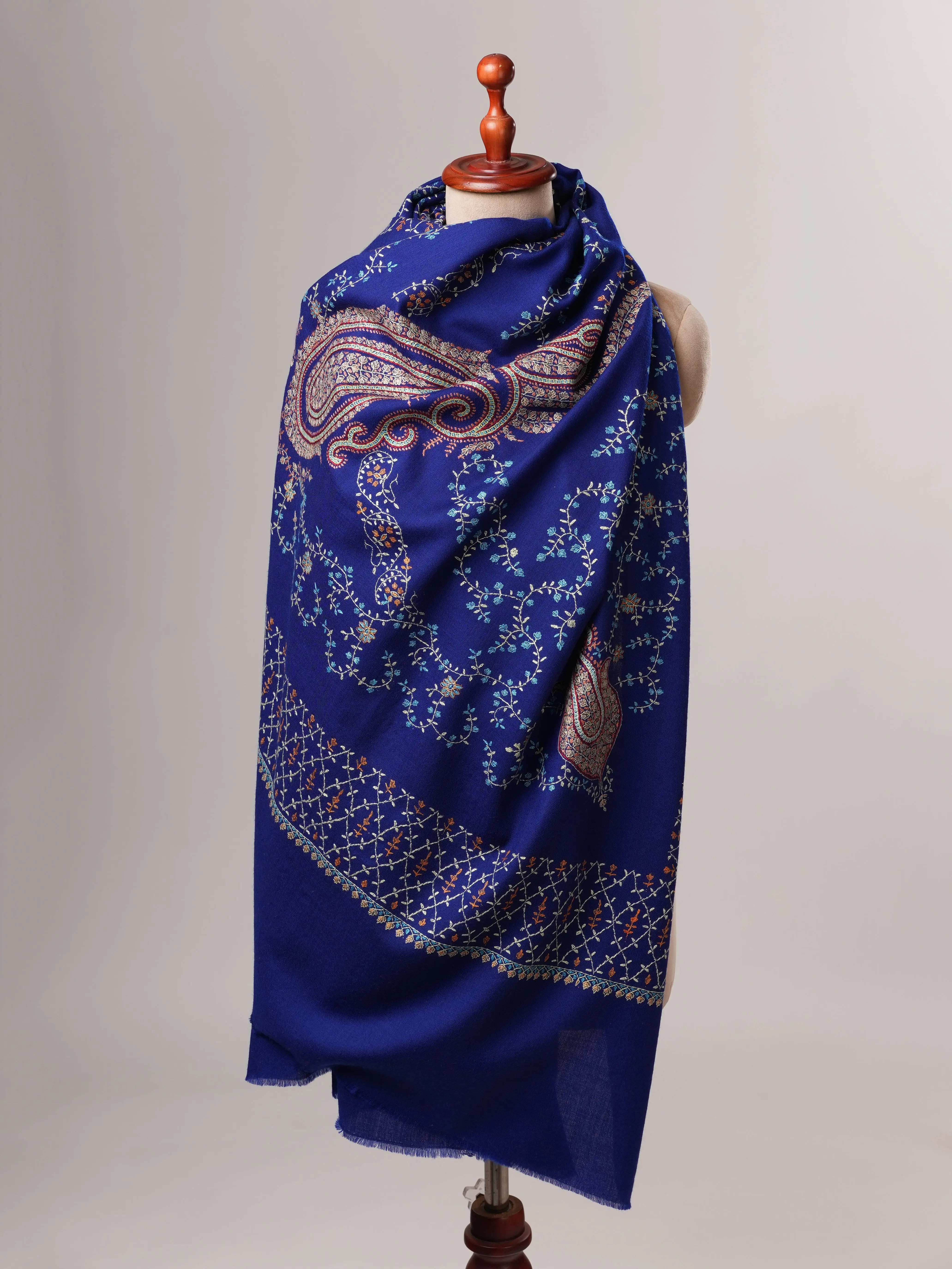 Fine Wool Blue Shawl with Intricate All Over Embroidery Shahkaar