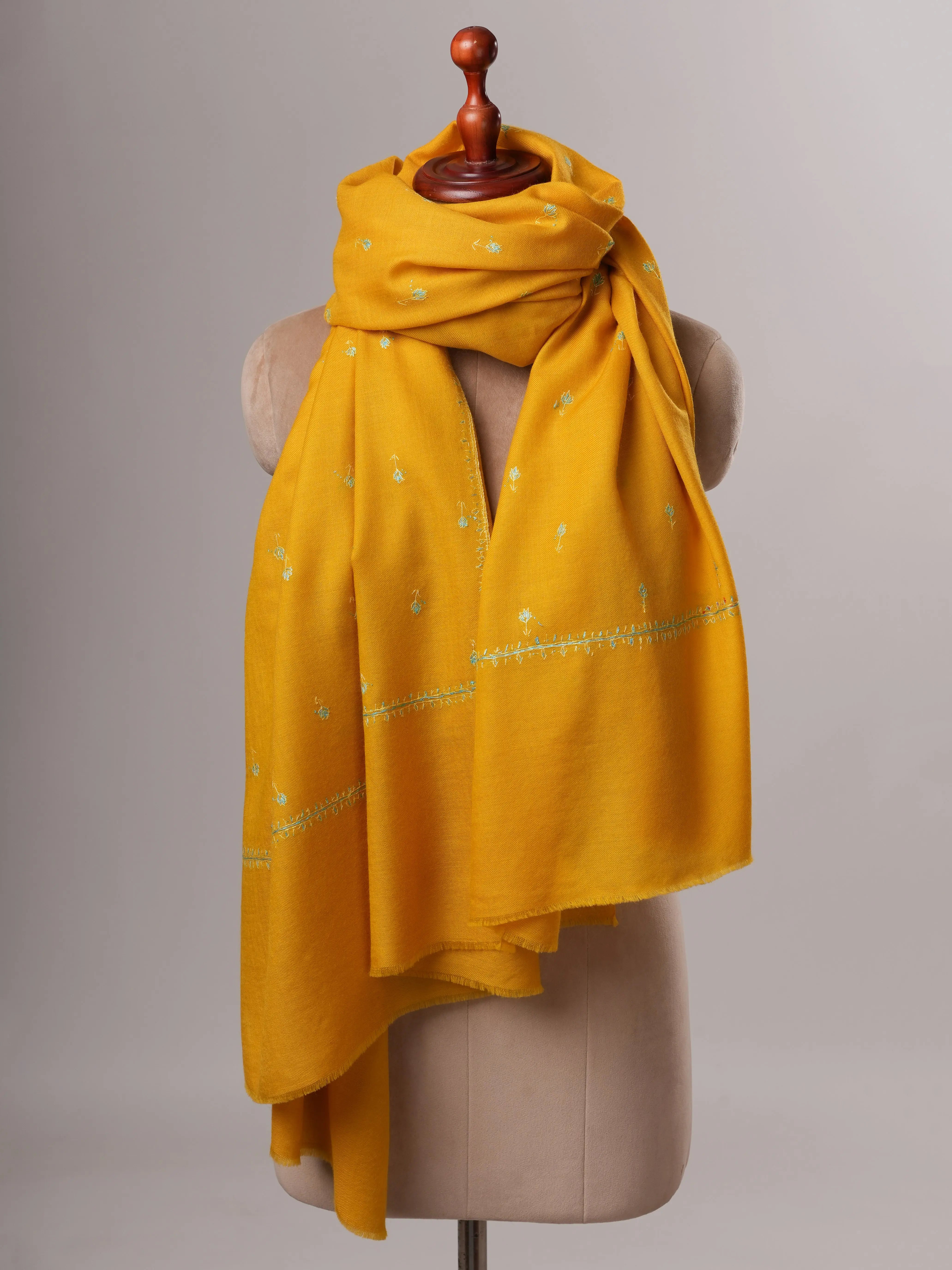 Classic Fine Wool Shawl with Intricate Machie Booti Hand Embroidery Shahkaar