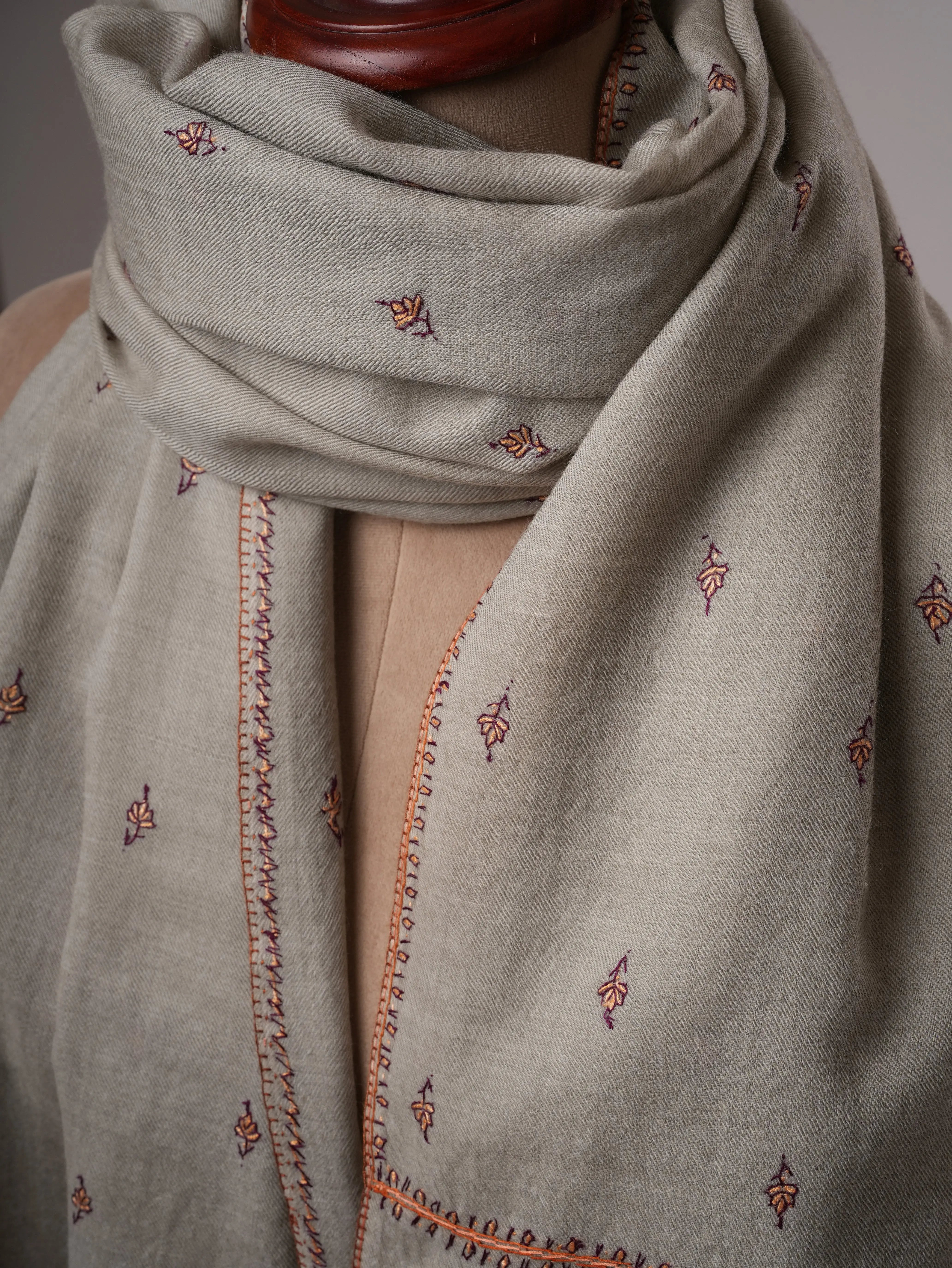 Fine Wool Shawl with Hand Embroidered Machie Booti Motifs Shahkaar