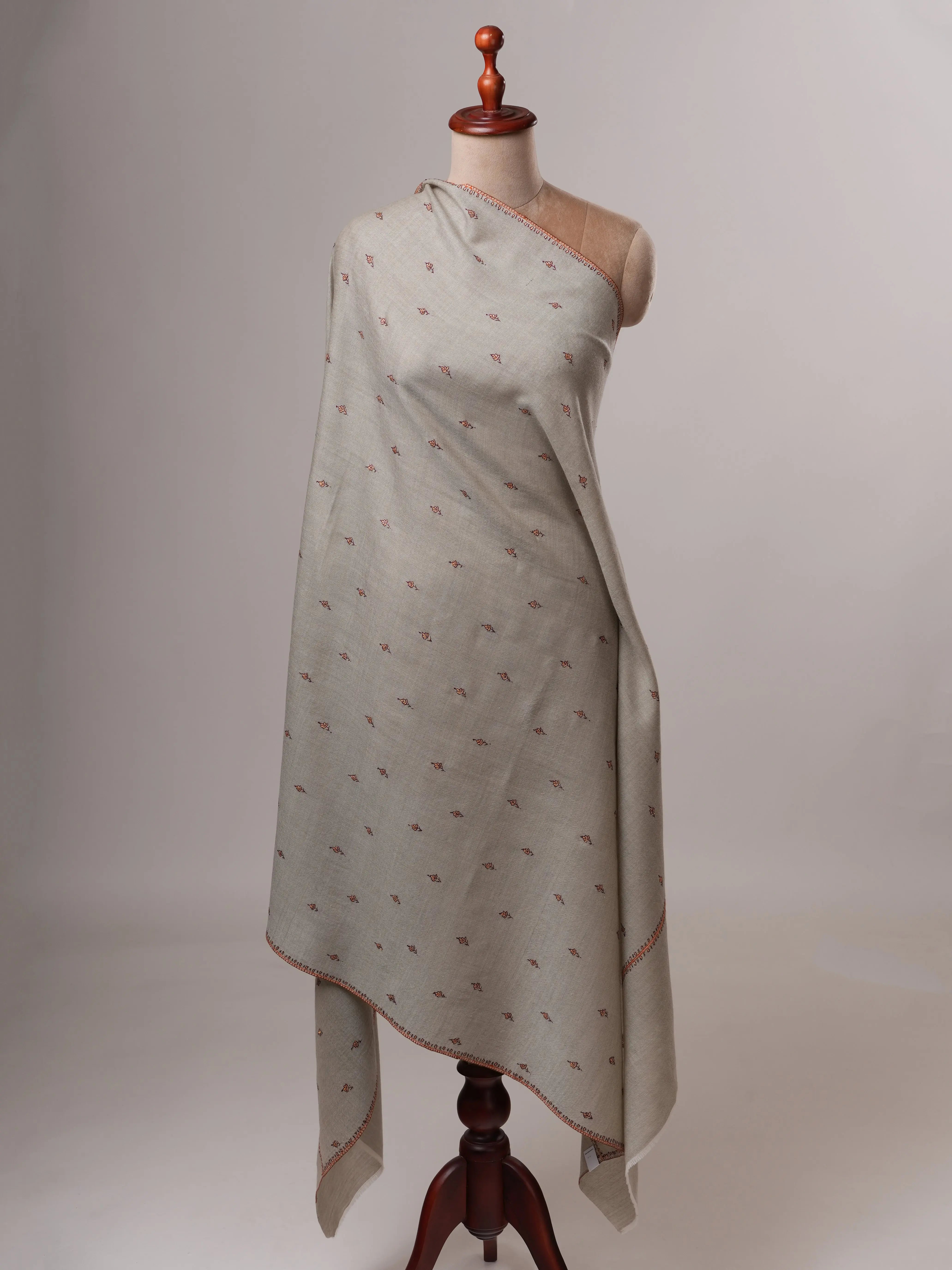 Fine Wool Shawl with Hand Embroidered Machie Booti Motifs Shahkaar