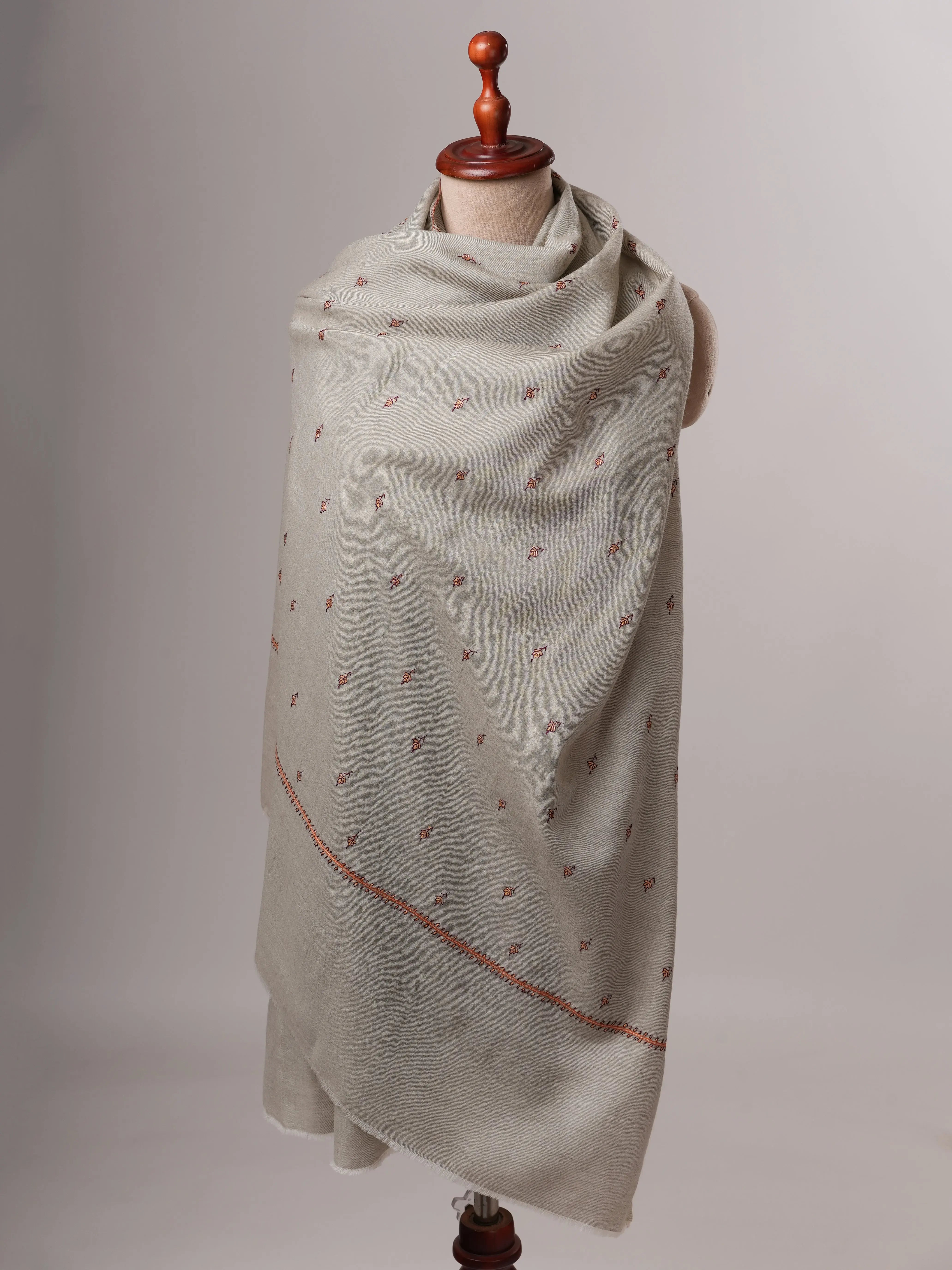 Fine Wool Shawl with Hand Embroidered Machie Booti Motifs Shahkaar