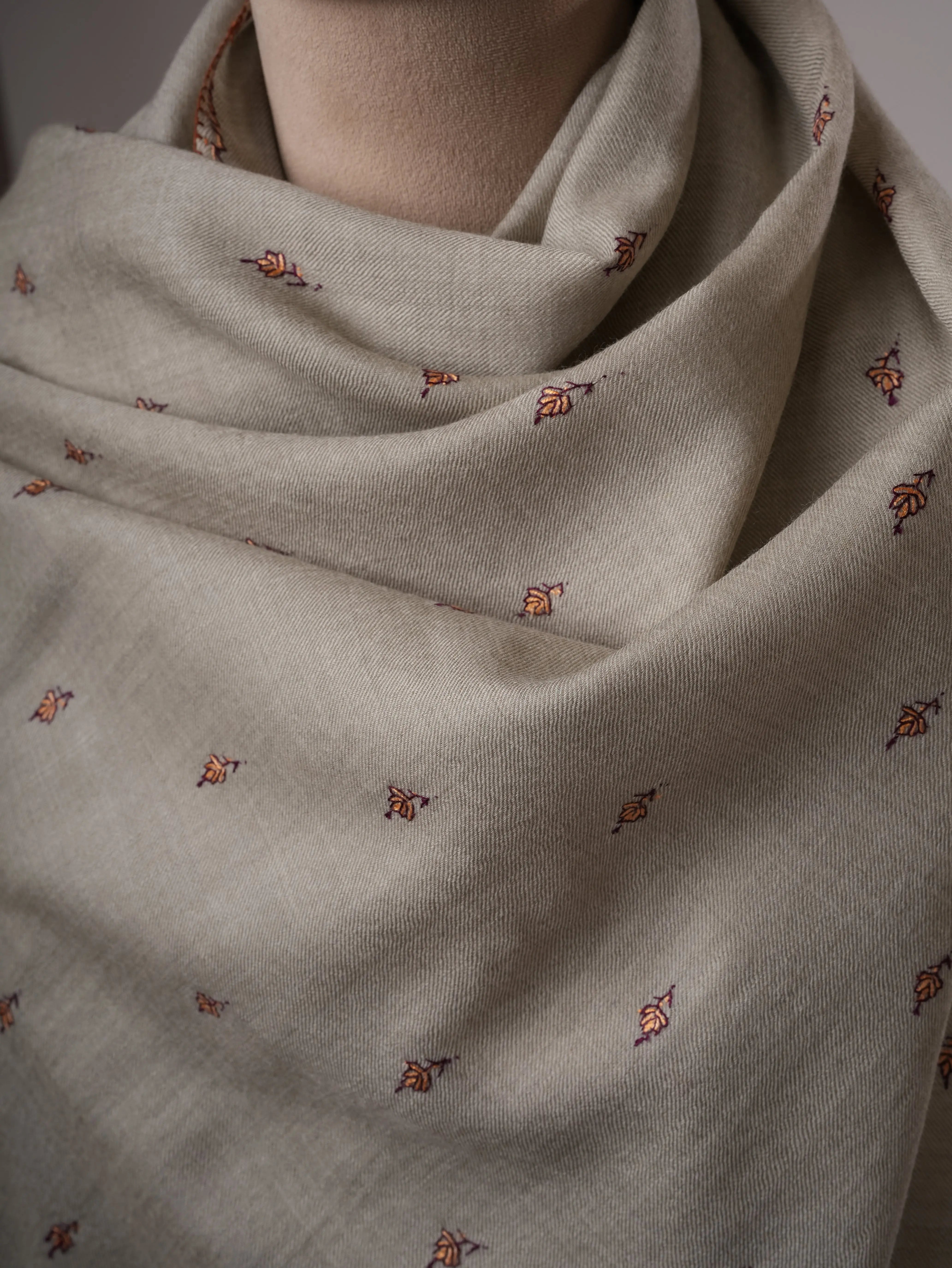 Fine Wool Shawl with Hand Embroidered Machie Booti Motifs Shahkaar