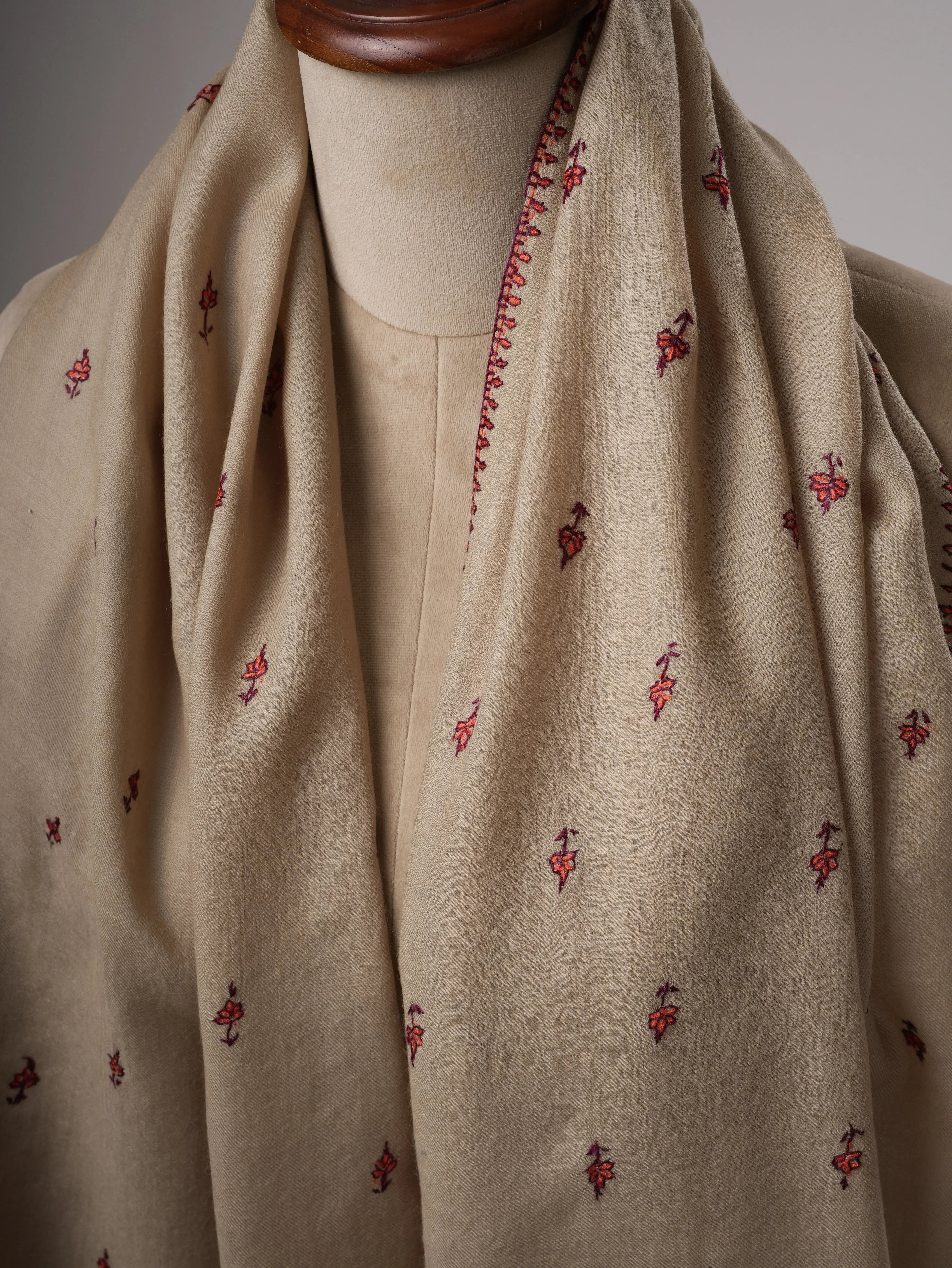 Hand Embroidered Machie Booti Fine Wool Shawl Shahkaar