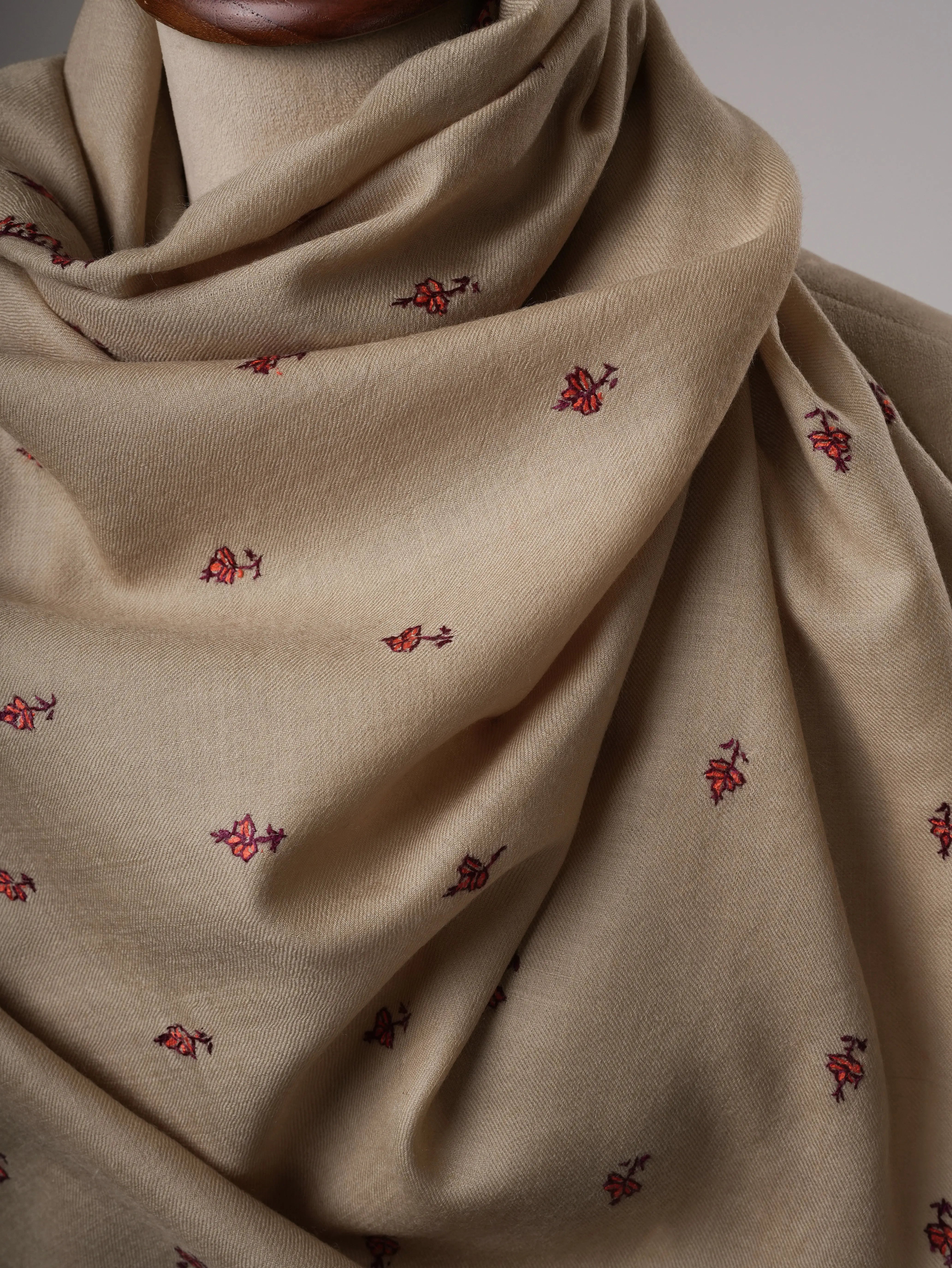 Hand Embroidered Machie Booti Fine Wool Shawl Shahkaar