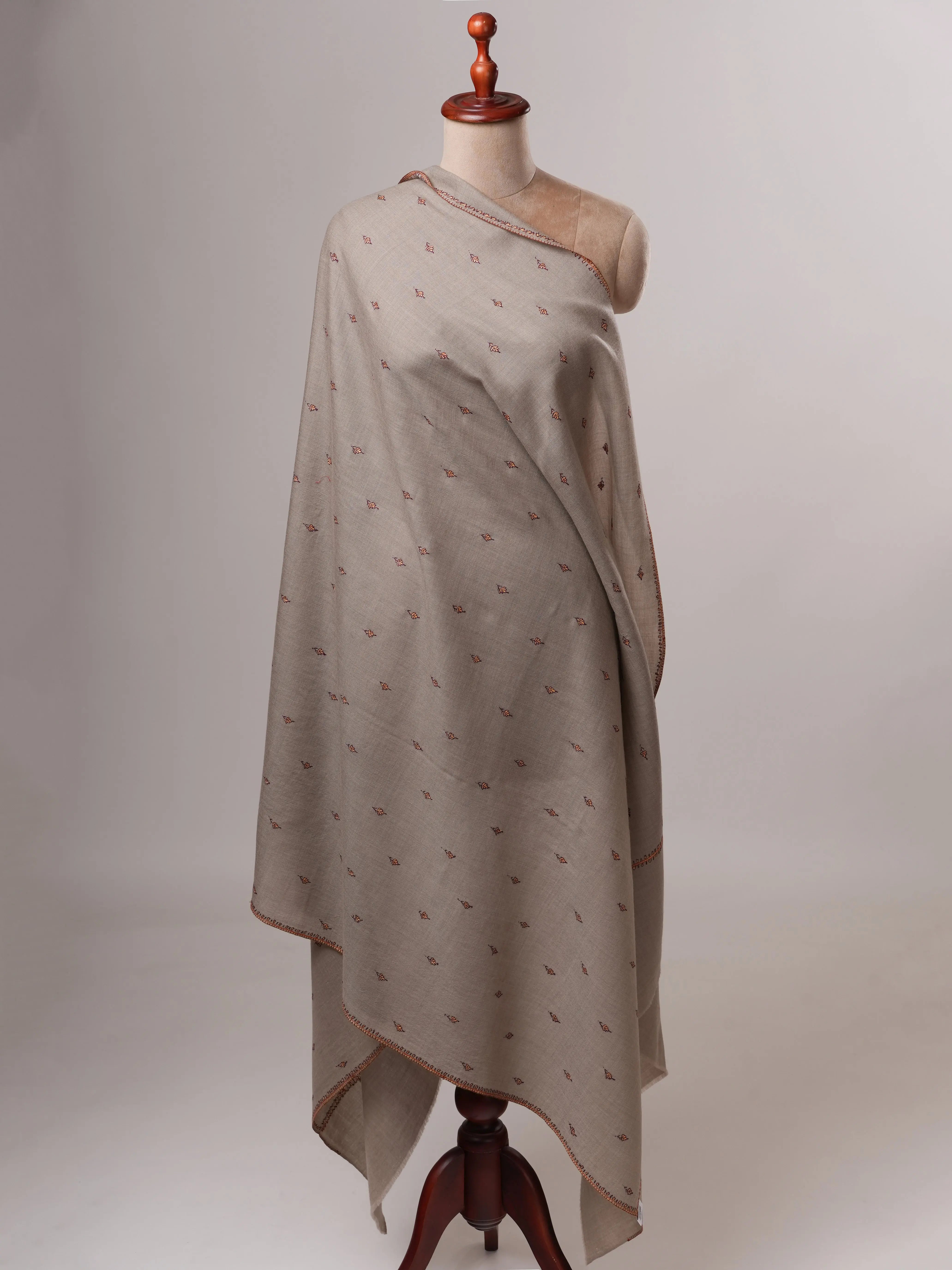 Fine Wool Shawl with Hand Embroidered Machie Booti Motifs Shahkaar