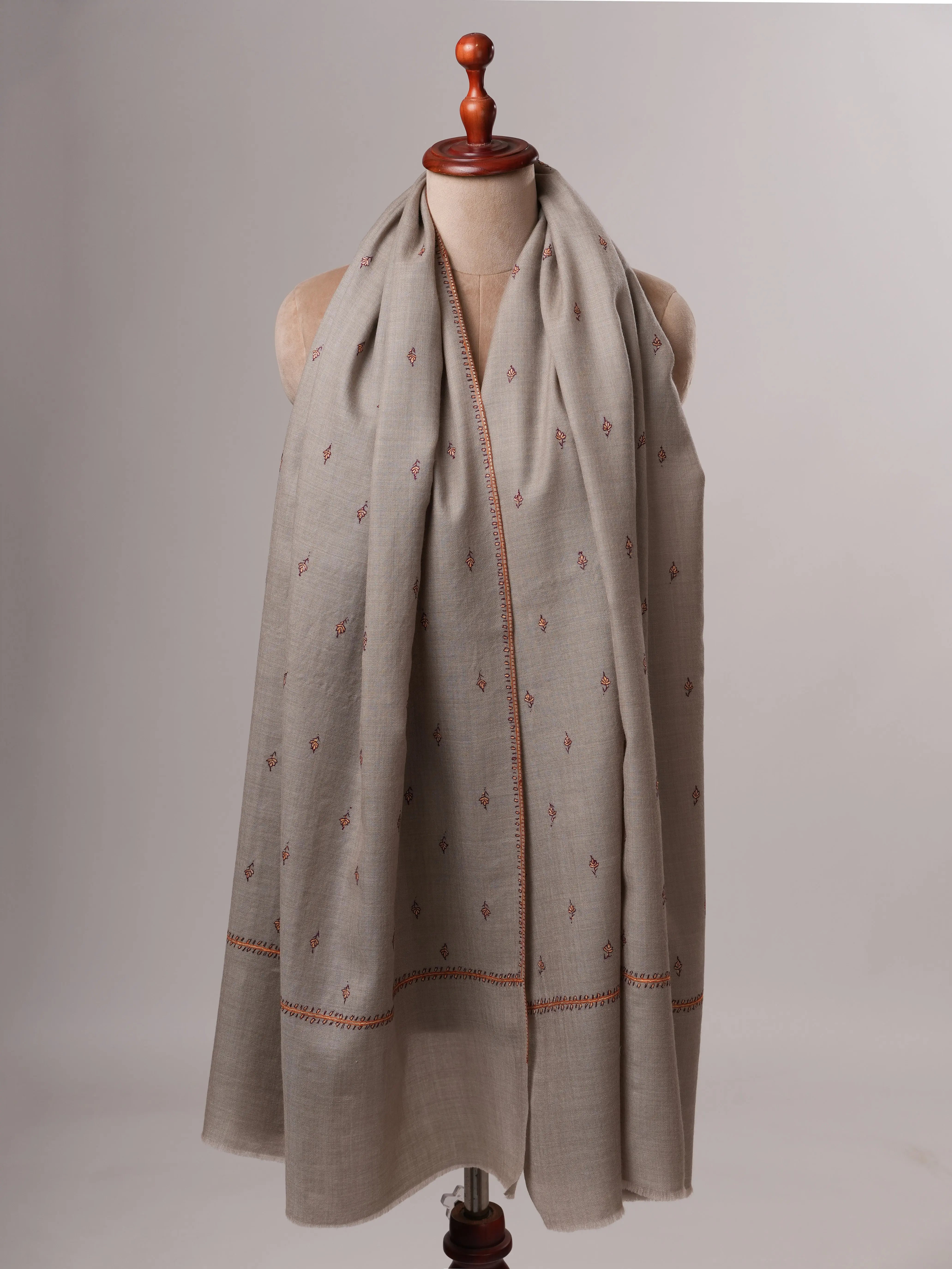 Fine Wool Shawl with Hand Embroidered Machie Booti Motifs Shahkaar