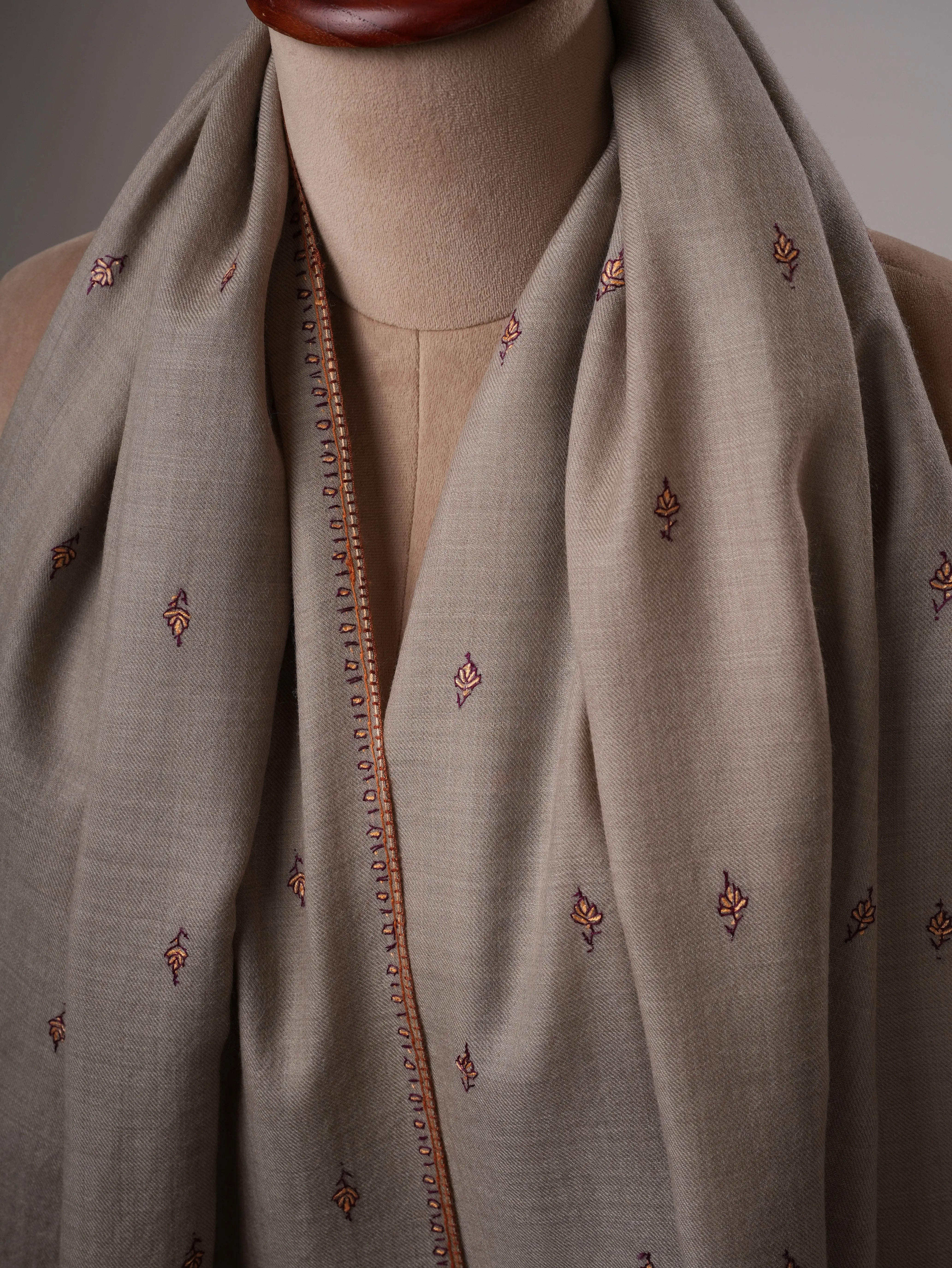 Fine Wool Shawl with Hand Embroidered Machie Booti Motifs Shahkaar